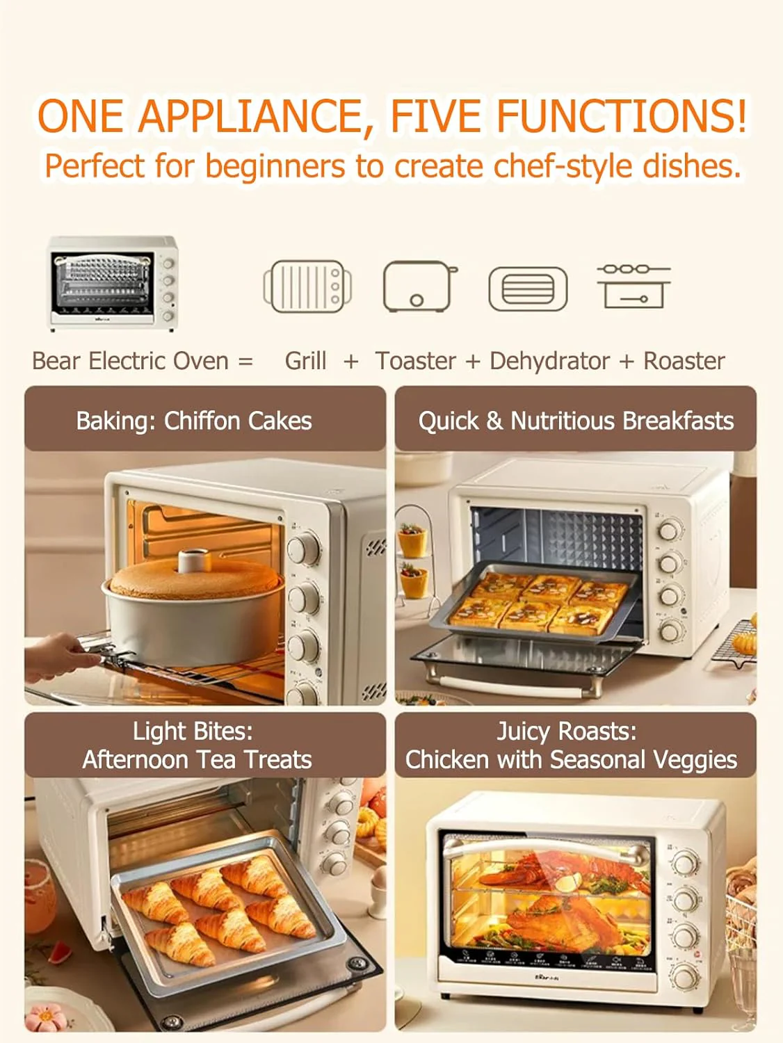 Dysokan 40L Countertop Convection Mini Oven Toaster, Off-White, Capacity DEMO - Image 4