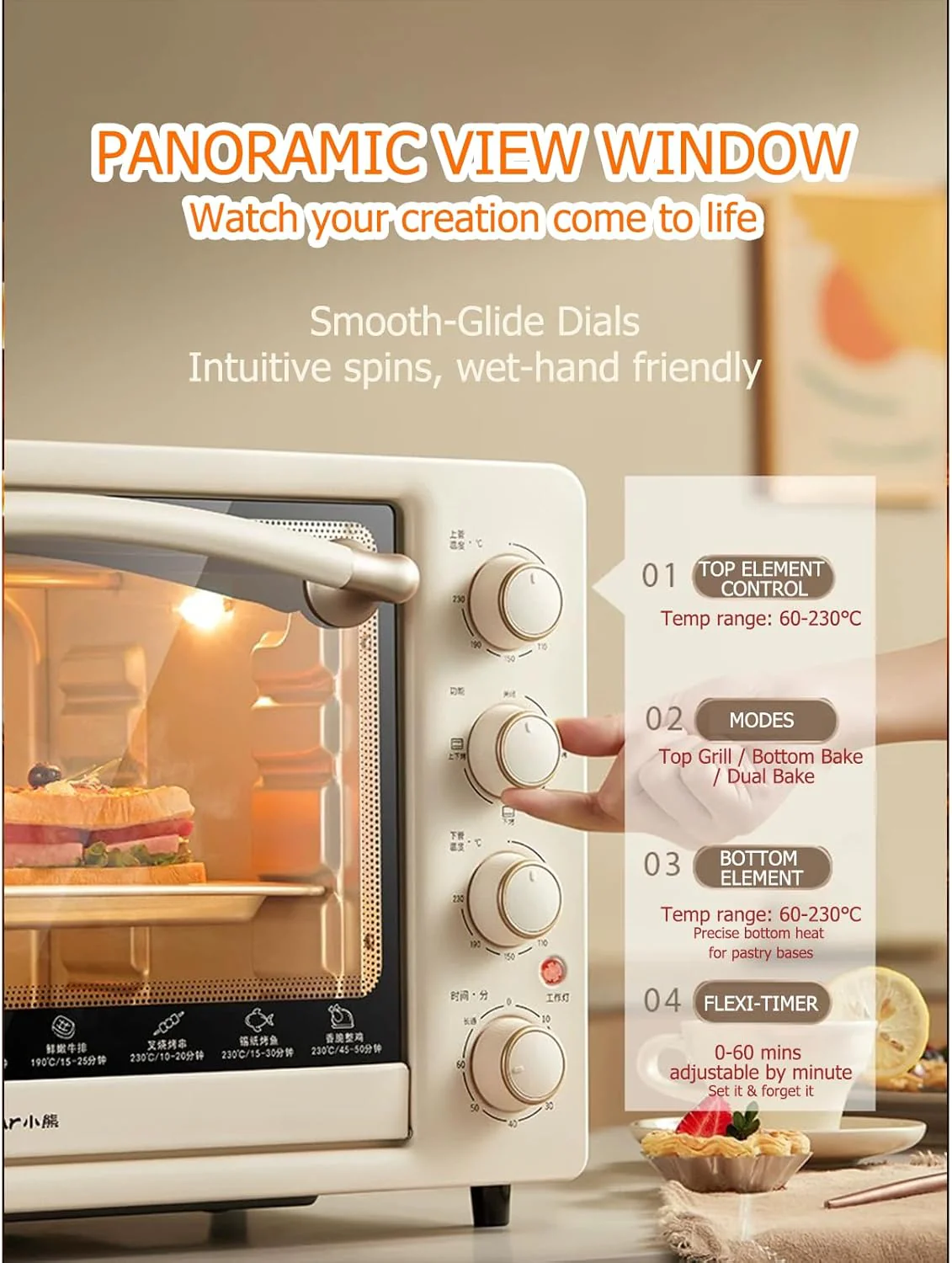 Dysokan 40L Countertop Convection Mini Oven Toaster, Off-White, Capacity DEMO - Image 5