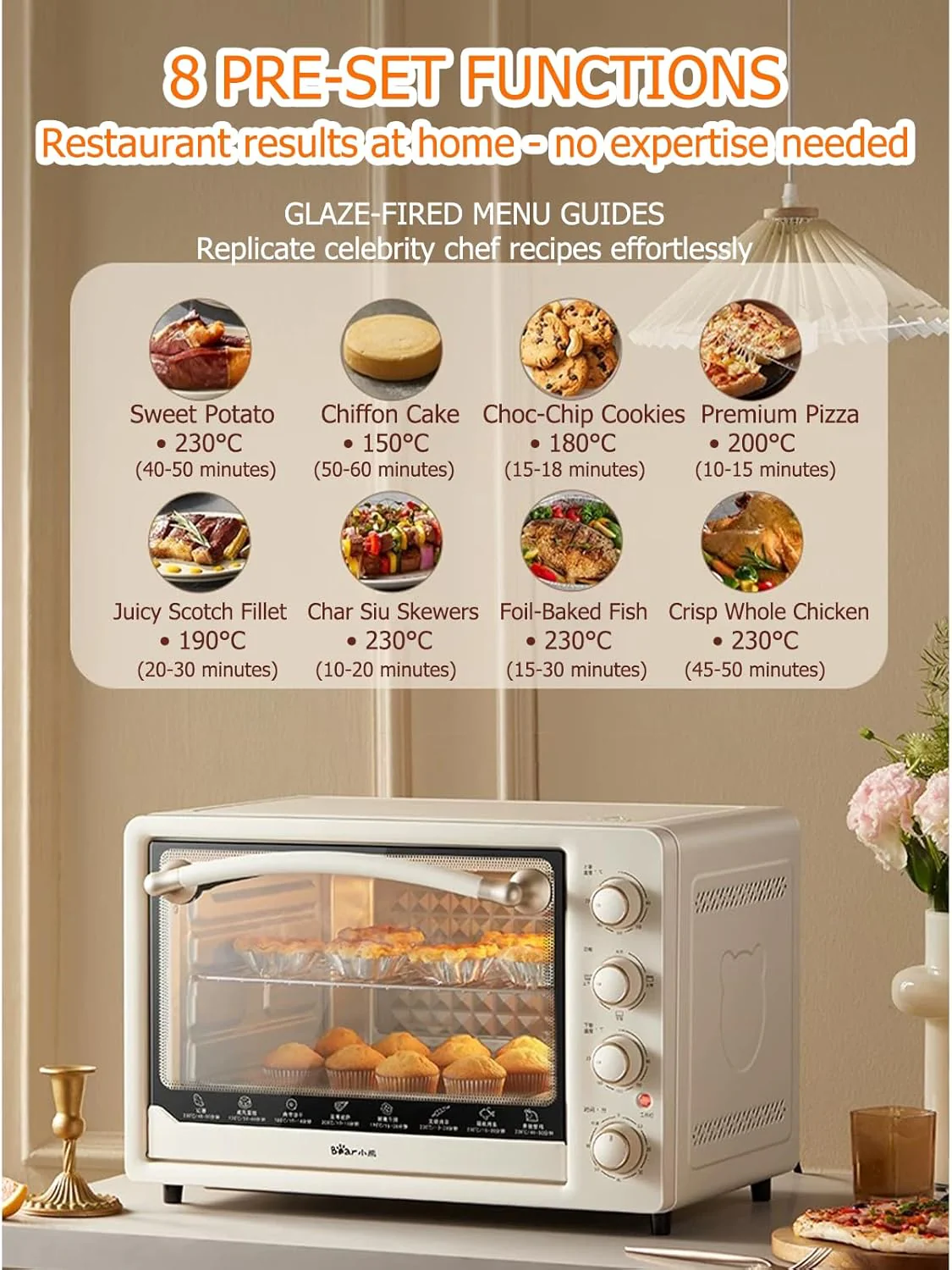Dysokan 40L Countertop Convection Mini Oven Toaster, Off-White, Capacity DEMO - Image 6