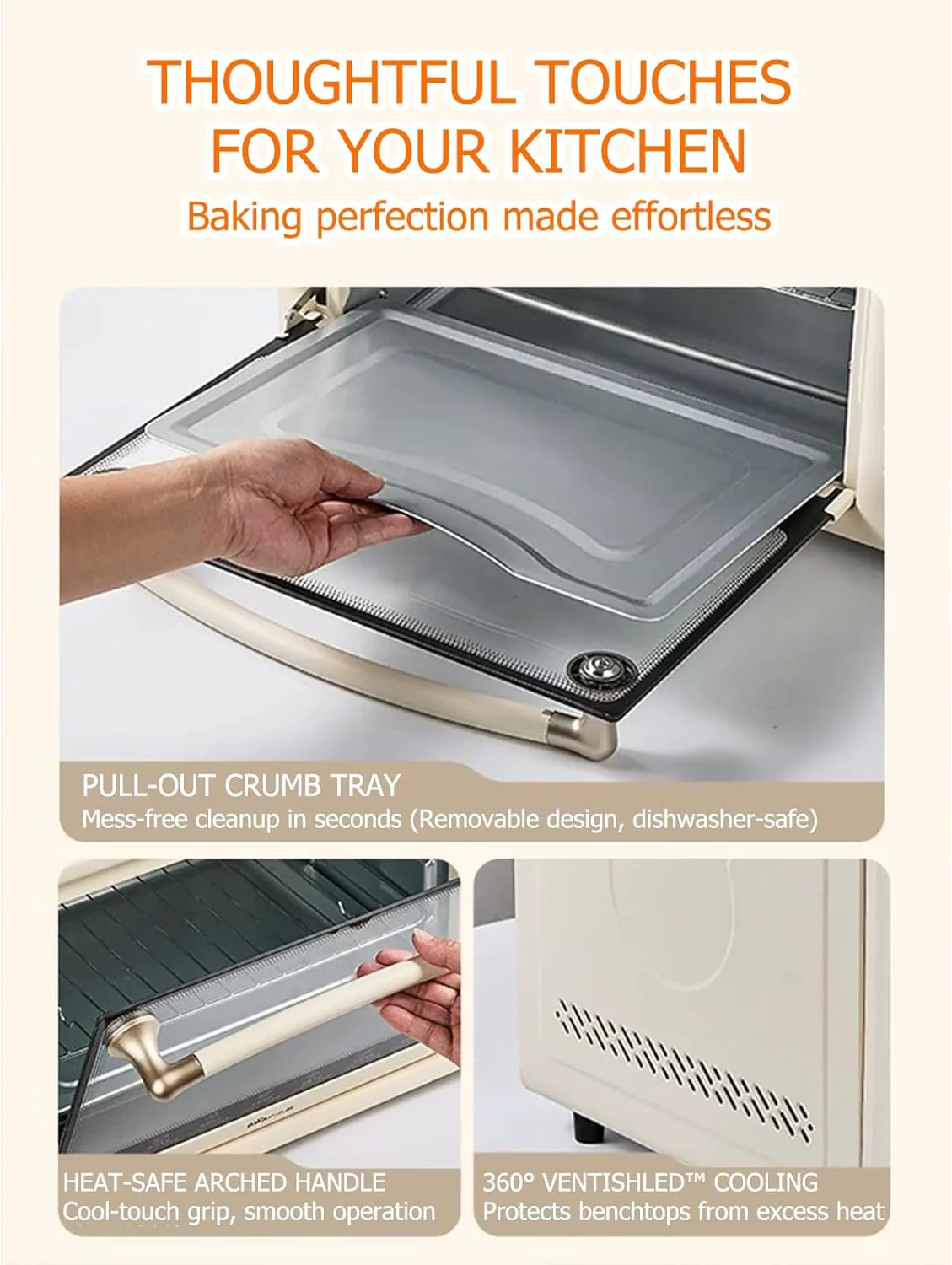 Dysokan 40L Countertop Convection Mini Oven Toaster, Off-White, Capacity DEMO - Image 7