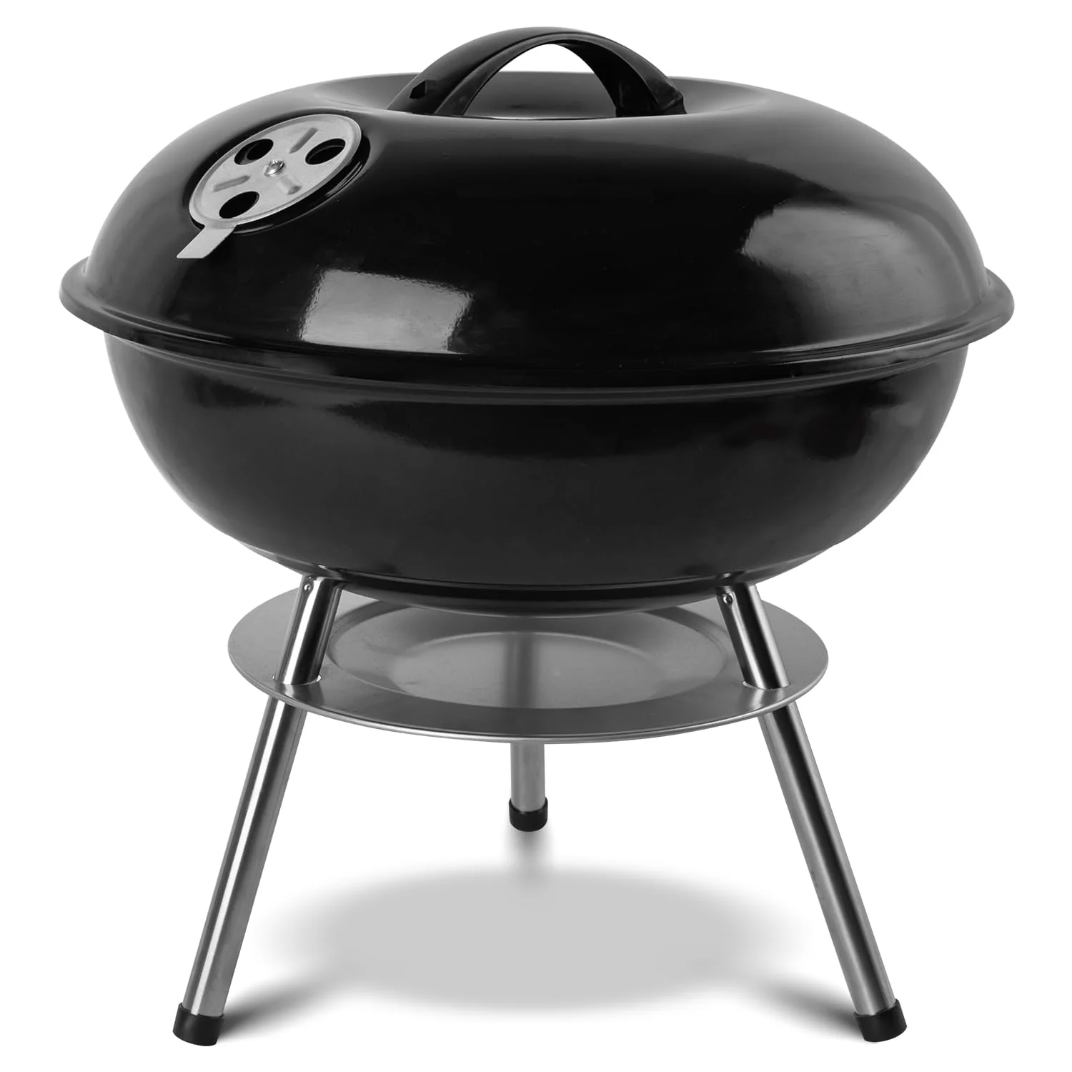 Portable Outdoor Charcoal Grill with 3-Point Locking Lid in Black by gzcmxh NEW