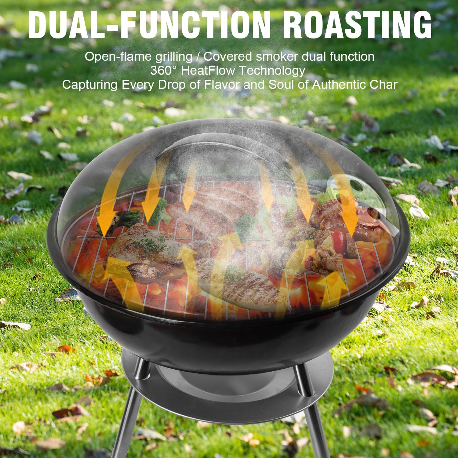 Portable Outdoor Charcoal Grill with 3-Point Locking Lid in Black by gzcmxh NEW - Image 7