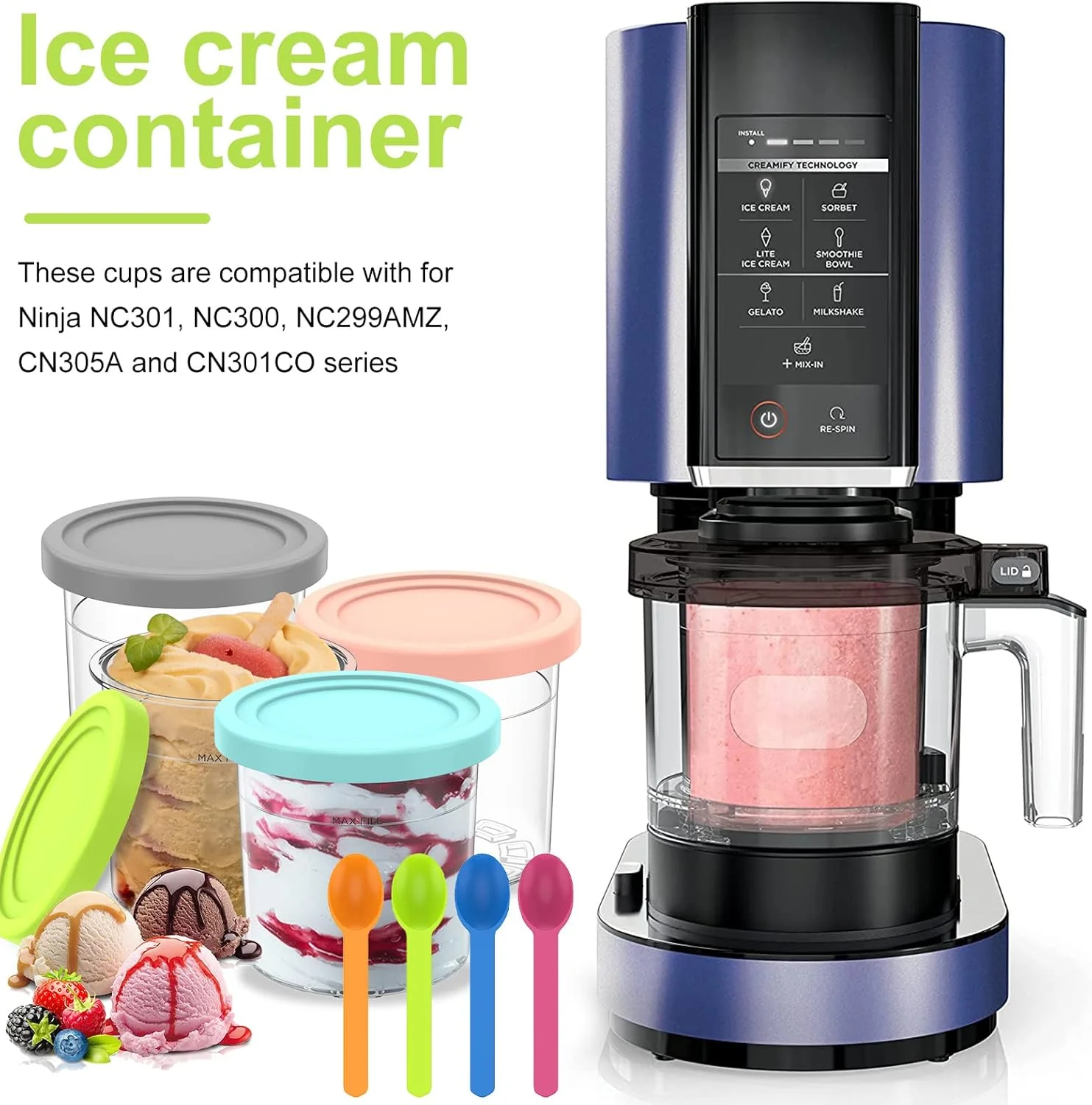 Stackable Ice Cream Pints Container Reusable Transparent with Colorful Lid DEMO - Image 3