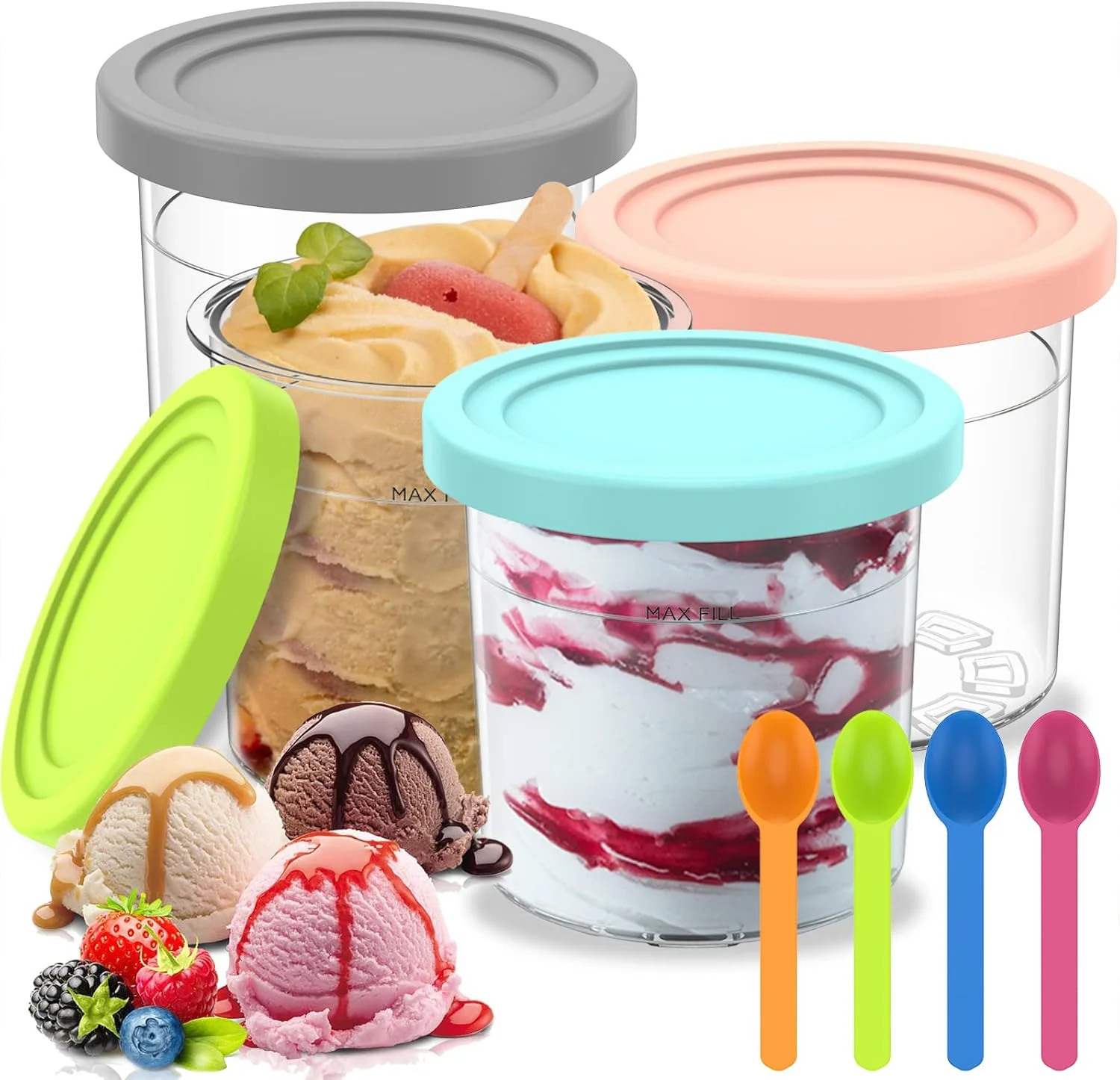 Stackable Ice Cream Pints Container Reusable Transparent with Colorful Lid DEMO - Image 8