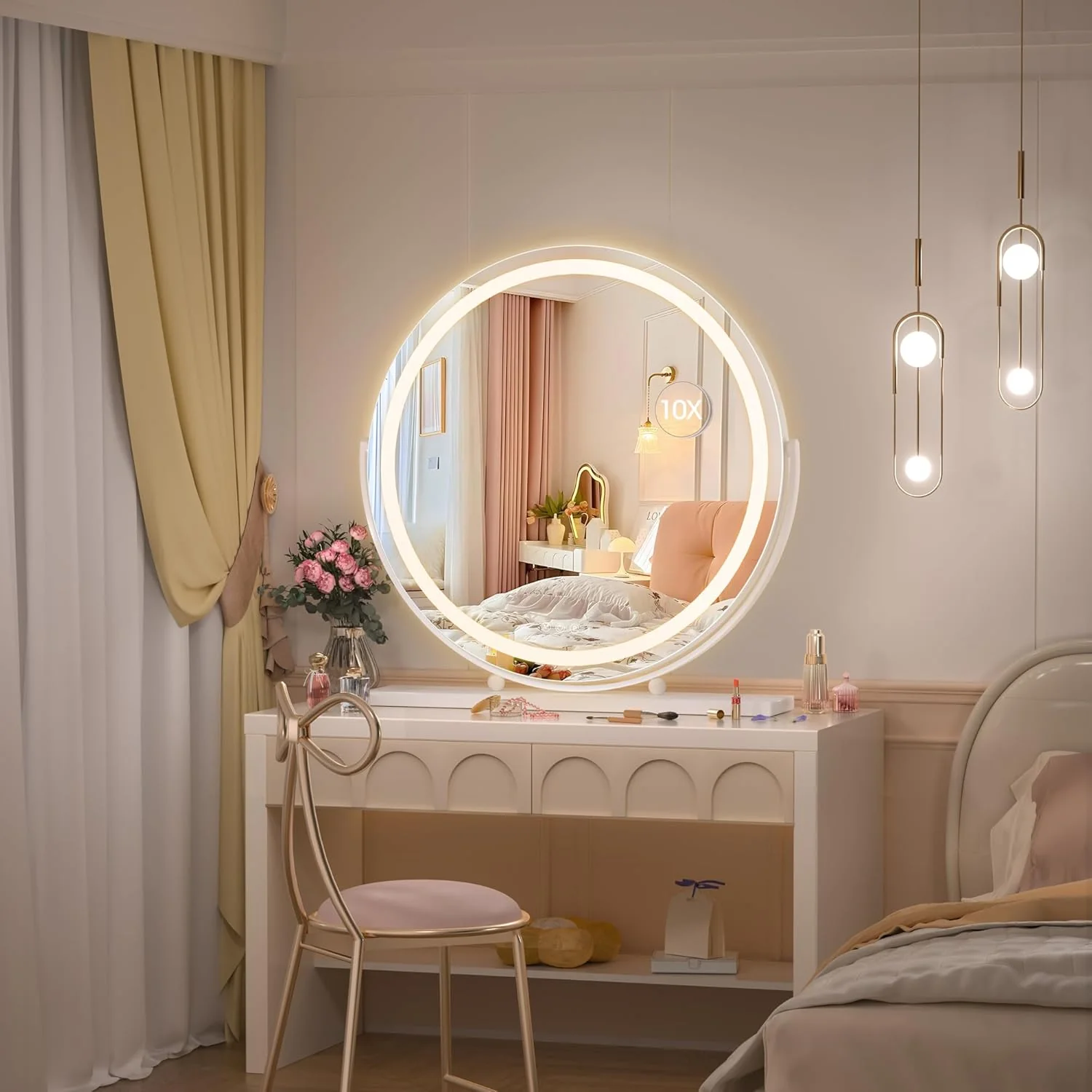 Hasipu 60cm Round LED Makeup Mirror with Lights for Vanity Table Desk, Gold NEW - Image 7
