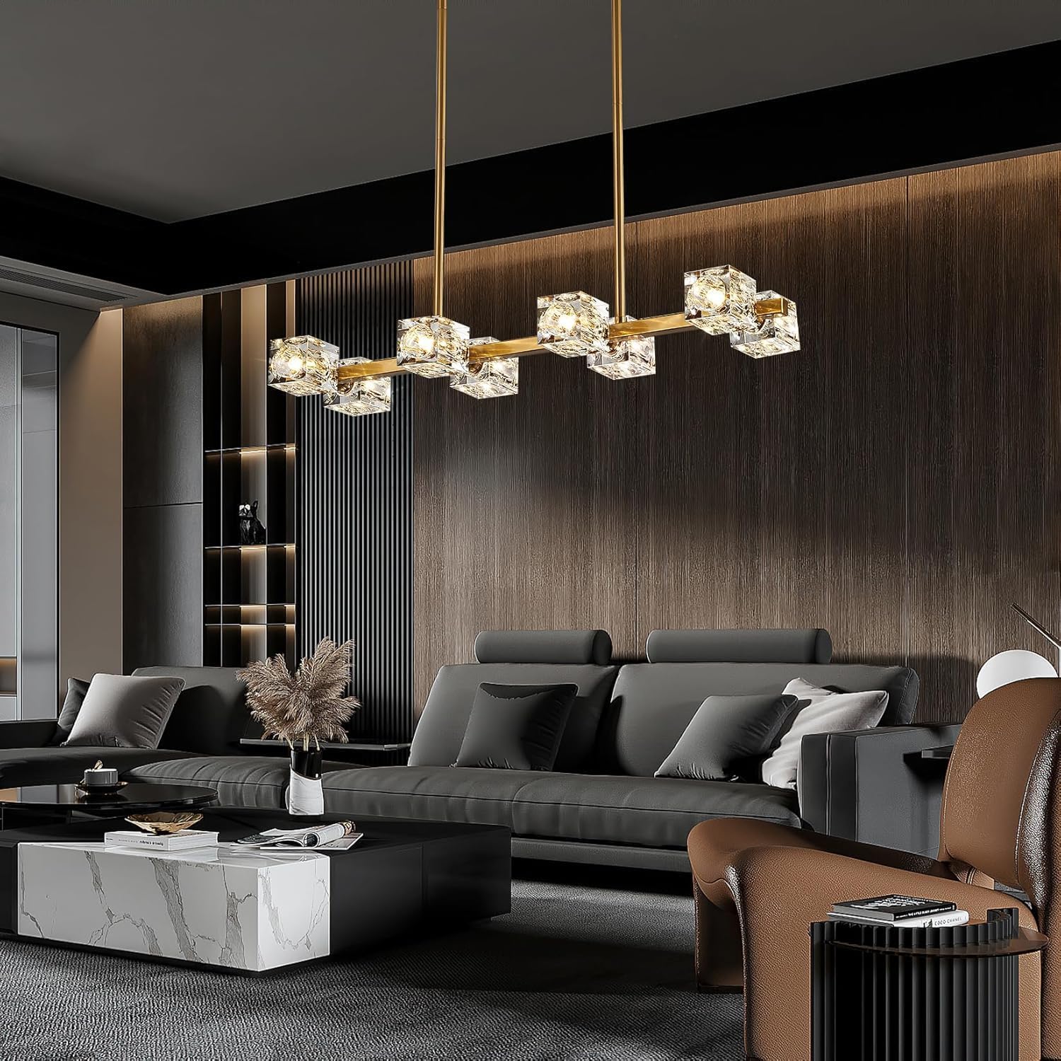 ZIYBICB 8-Light Chandeliers Gold Modern Crystal Chandelier Rectangular DEMO - Image 7