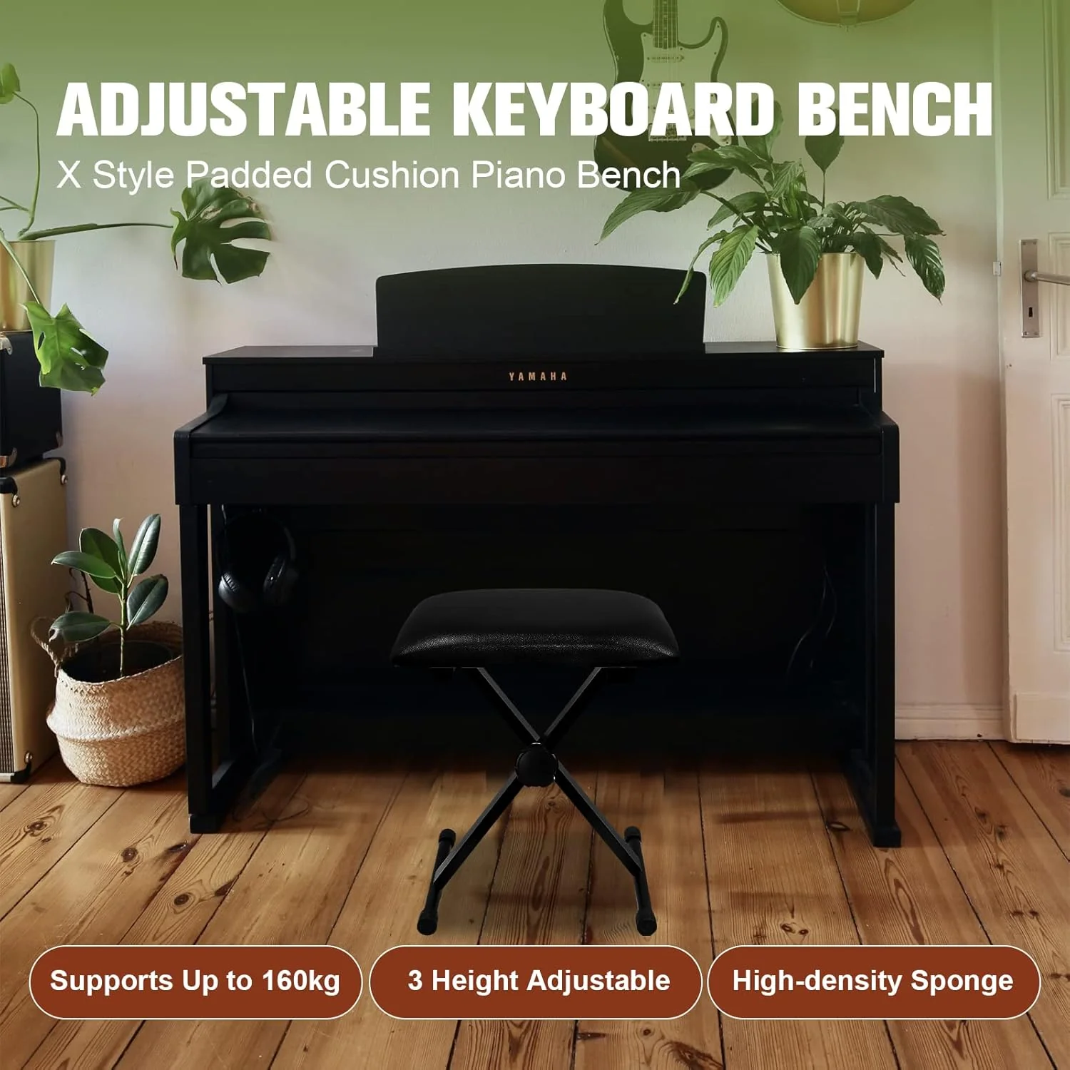 croch Adjustable Accessories X-Style Collapsible Piano Bench with Black NEW - Image 5