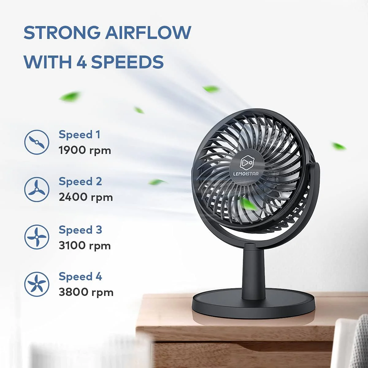 LEMOISTAR Mini USB Fans Desk USB Fan, 4 Speeds, Powerful Desktop Cooling, NEW - Image 3