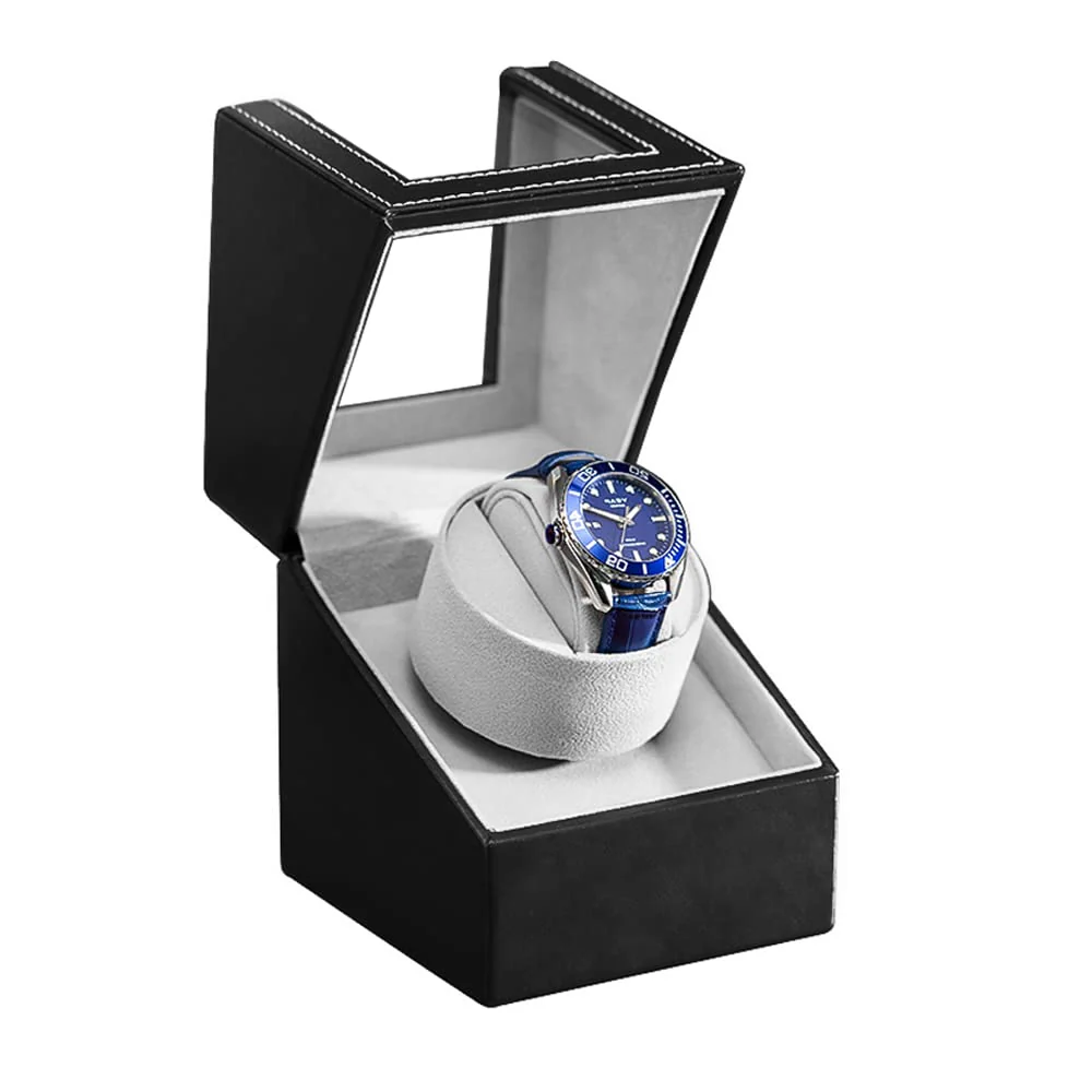 Anyasun Automatic Single Watch Winder with Quiet Motor Black Faux Leather NEW