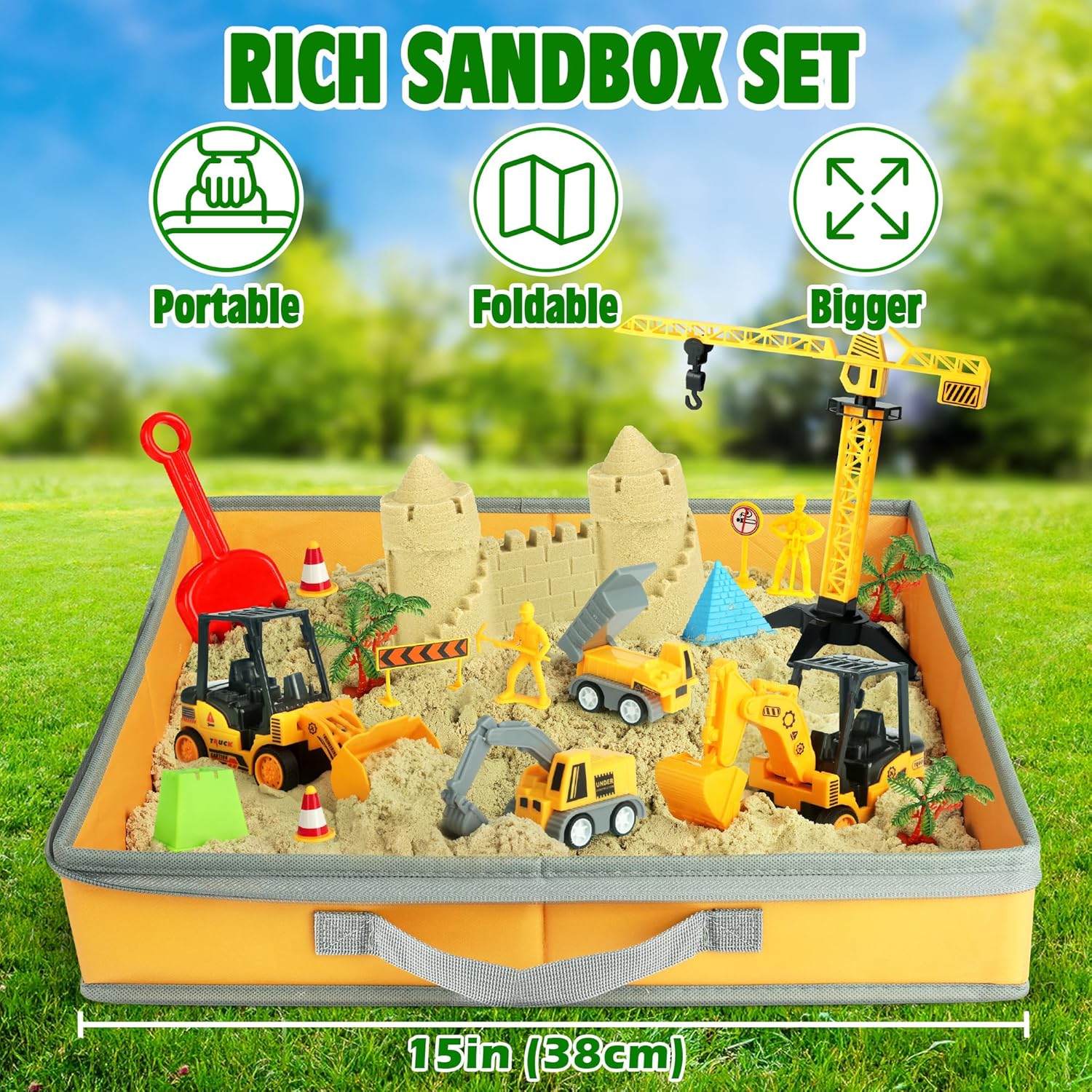 Billeeit Foldable Sandbox Beach Toys Construction Vehicles Playset Ages 3+ NEW - Image 6
