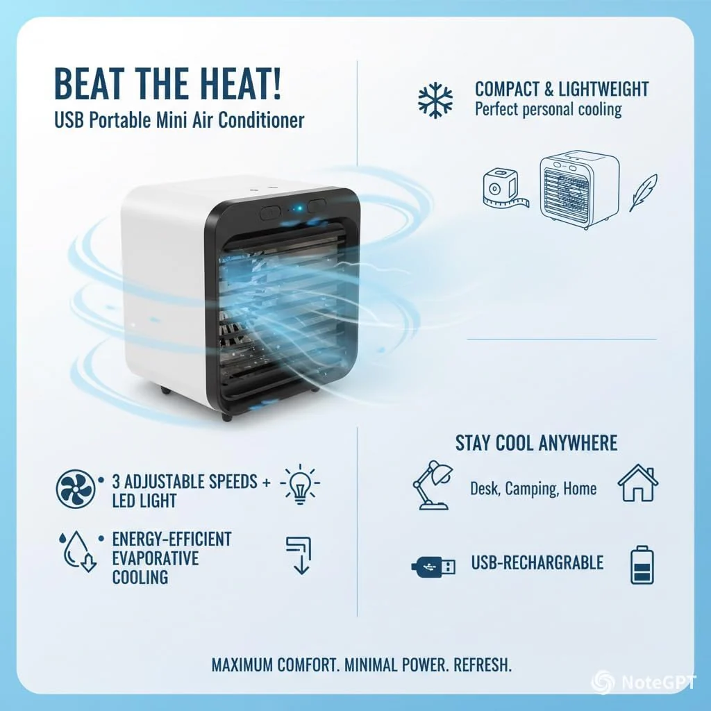 UniPro GOODS Portable Mini Air Conditioner Rechargeable Cooling Fan White NEW - Image 3