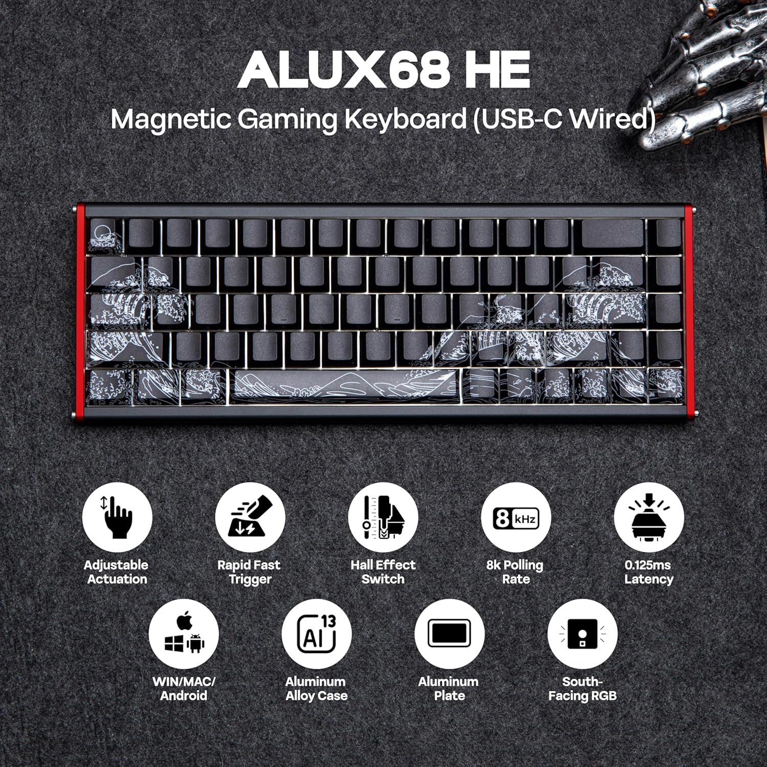 Ajazz Aluminum Rapid Trigger Gaming Keyboard Black Side-Printed NEW - Image 2