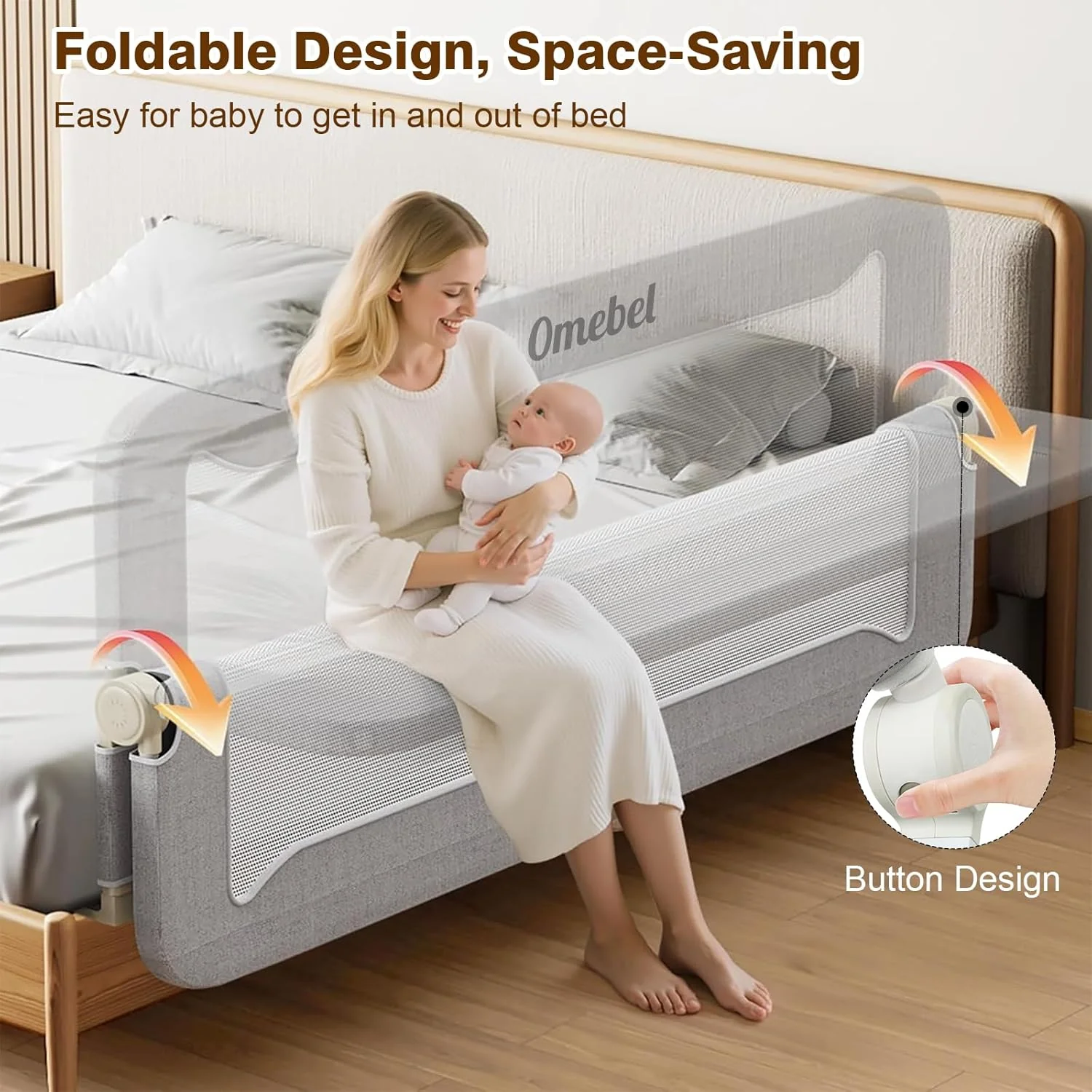 Omebel 200CM Grey Toddler Bed Rails Long Safety Guard Bedside for Crib DEMO - Image 2