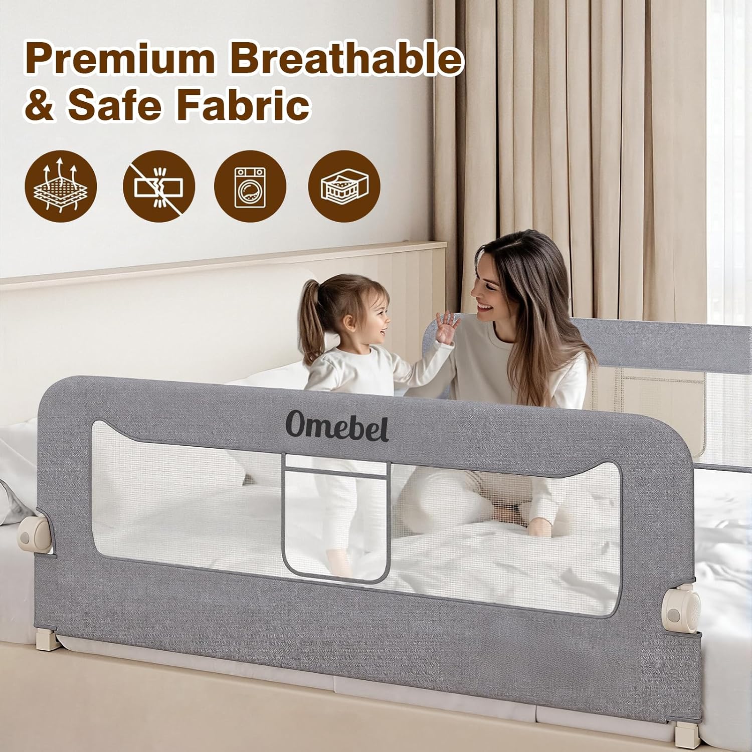 Omebel 200CM Grey Toddler Bed Rails Long Safety Guard Bedside for Crib DEMO - Image 3