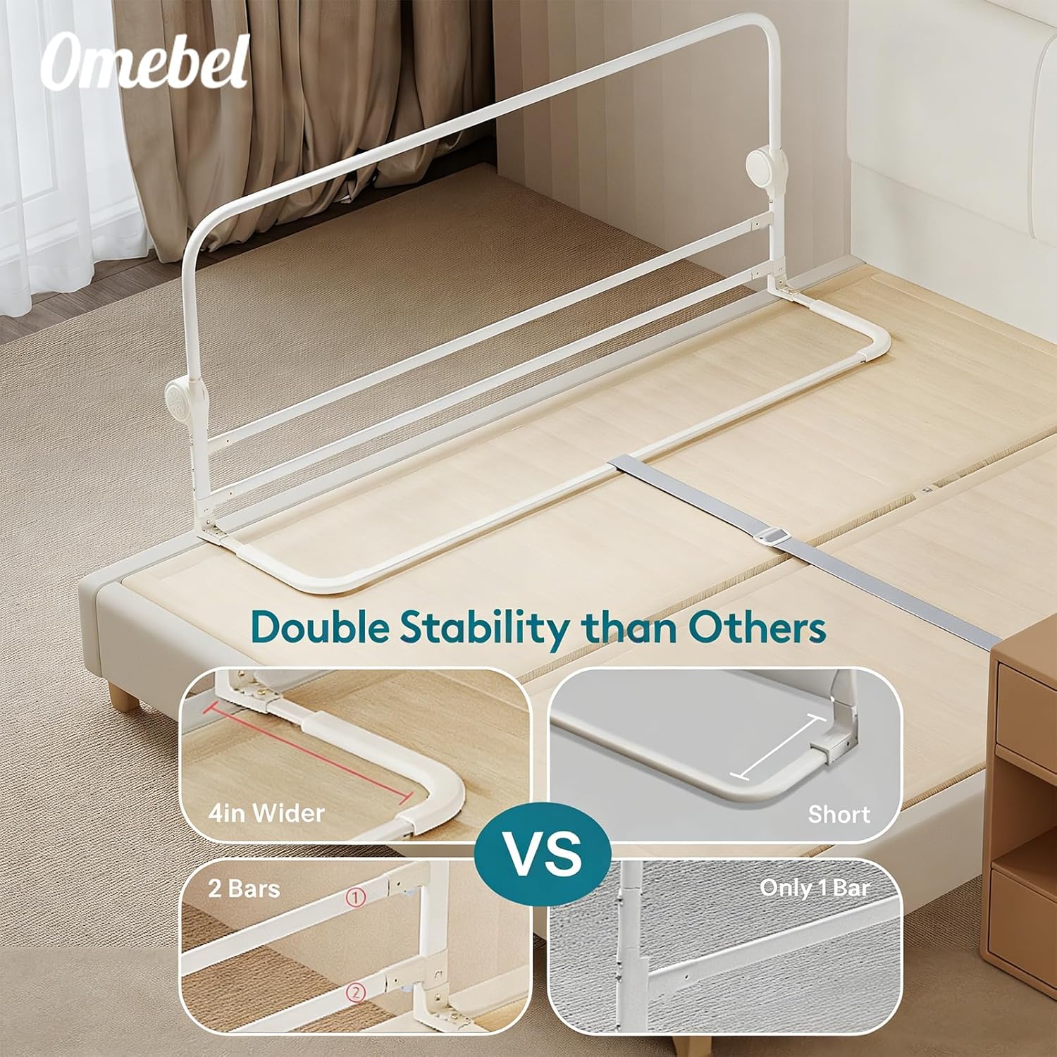 Omebel 200CM Grey Toddler Bed Rails Long Safety Guard Bedside for Crib DEMO - Image 4
