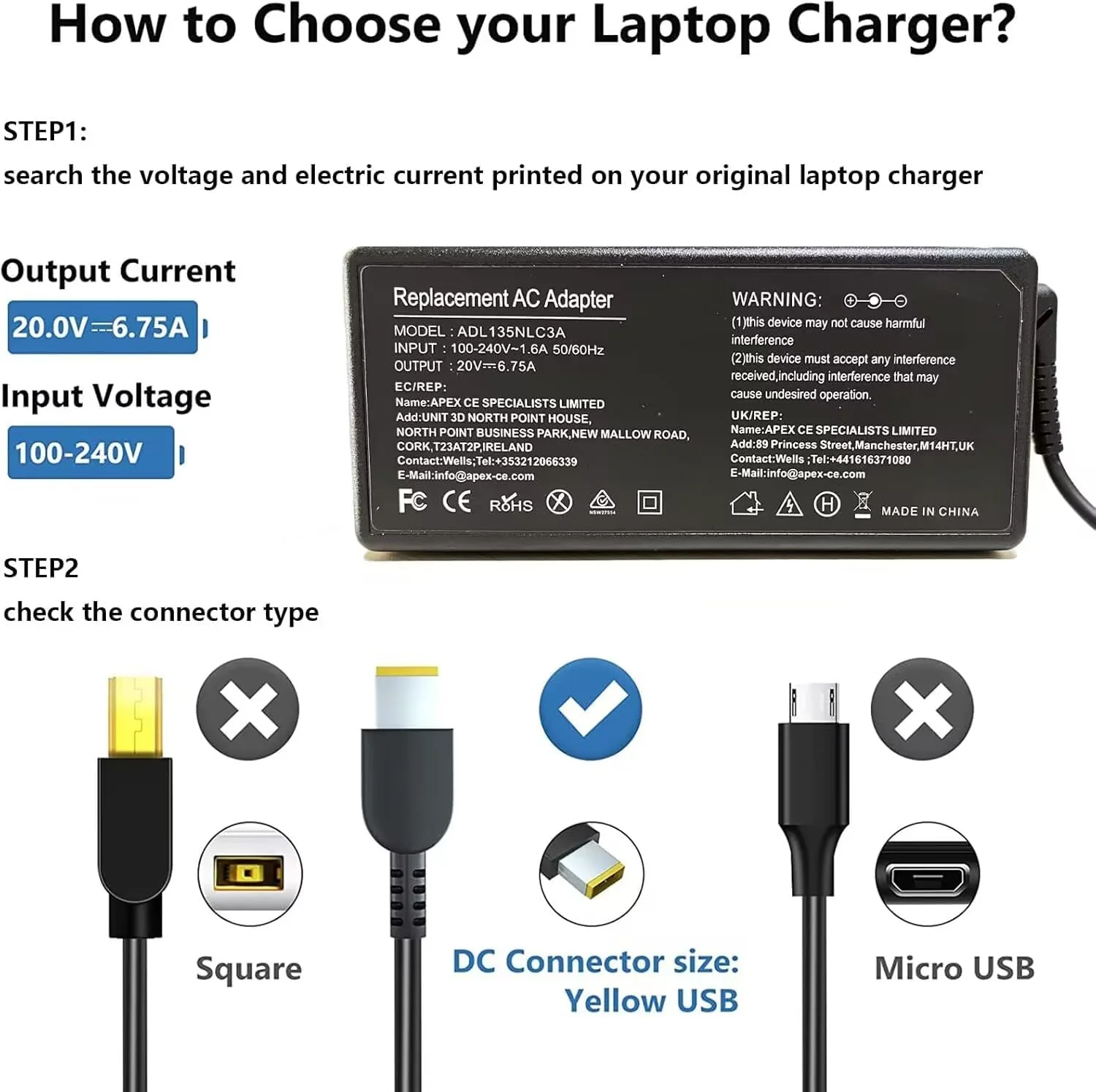 GTGUGR 135W Laptop Charger for Lenovo Yoga 720-15IKB IdeaPad Y40-70 Y50-70 DEMO - Image 4