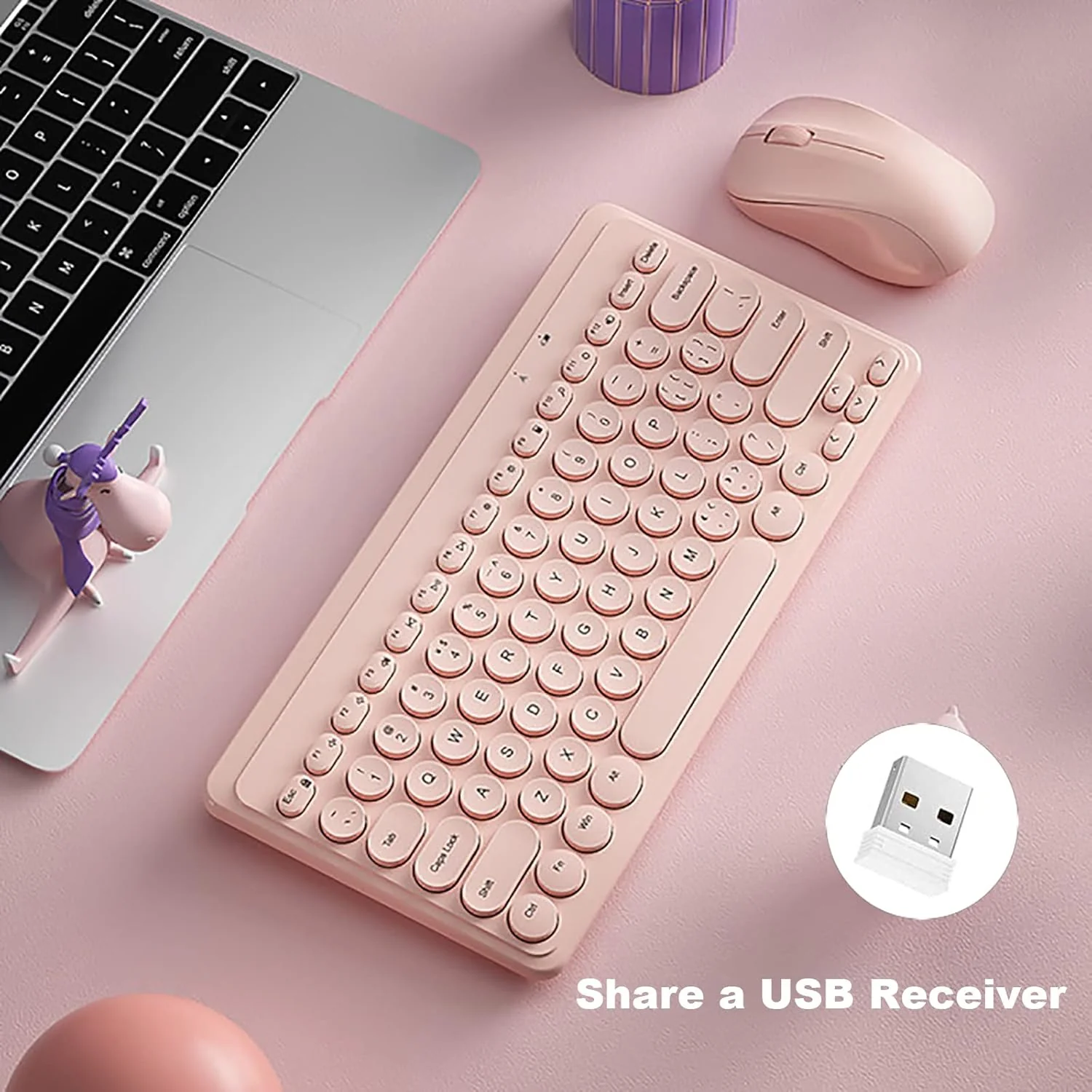 JieruiDeng 79-Key Retro Mini Cute Pink Computer Keyboard for Home Office DEMO - Image 3