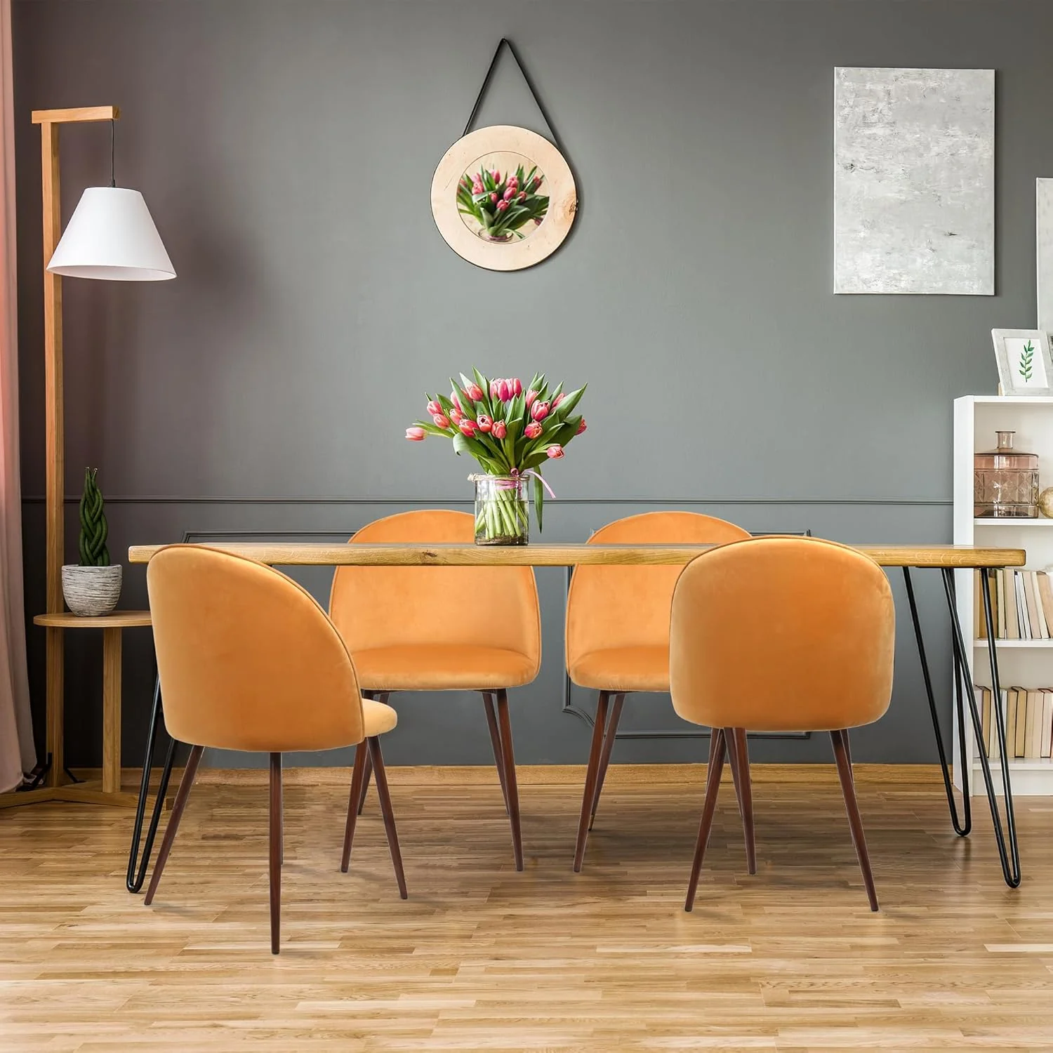 Levede Velvet Dining Chairs Set of 2 Chic Kitchen Orange Size 47 Γ 48cm DEMO - Image 2