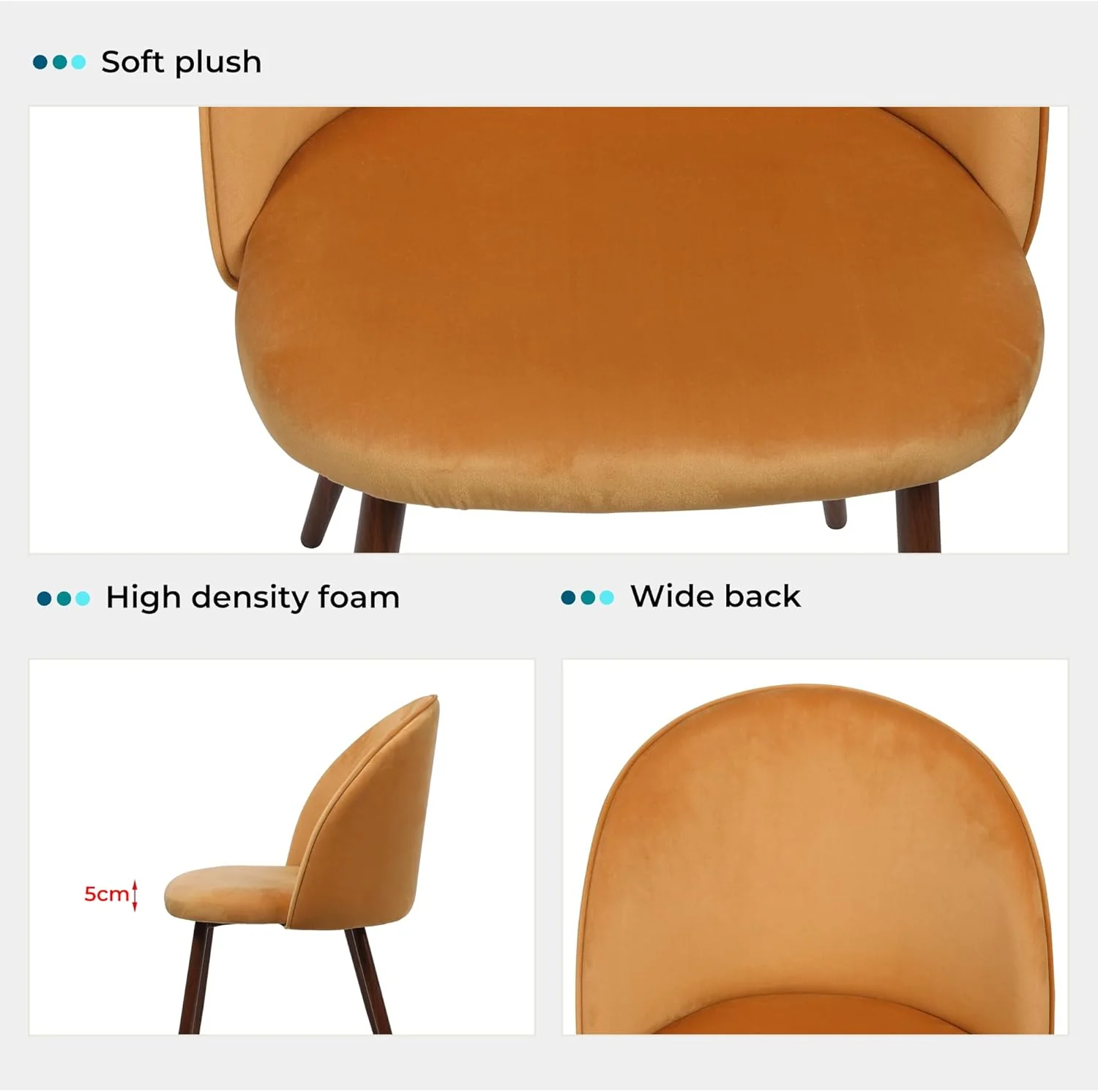 Levede Velvet Dining Chairs Set of 2 Chic Kitchen Orange Size 47 Γ 48cm DEMO - Image 8