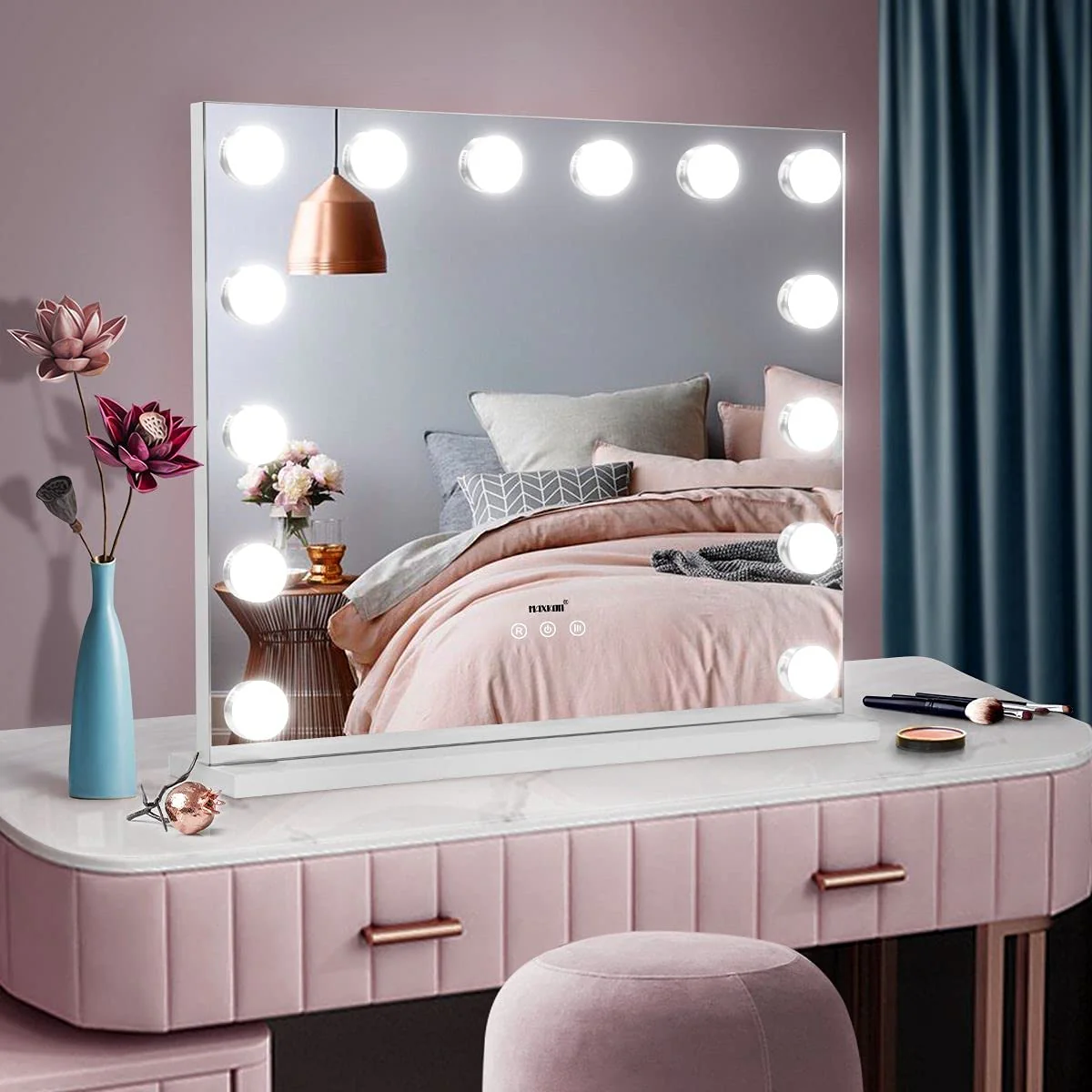 Maxkon Large Vanity Makeup Mirror with 14 LED Lights, Silver Dressing Table DEMO