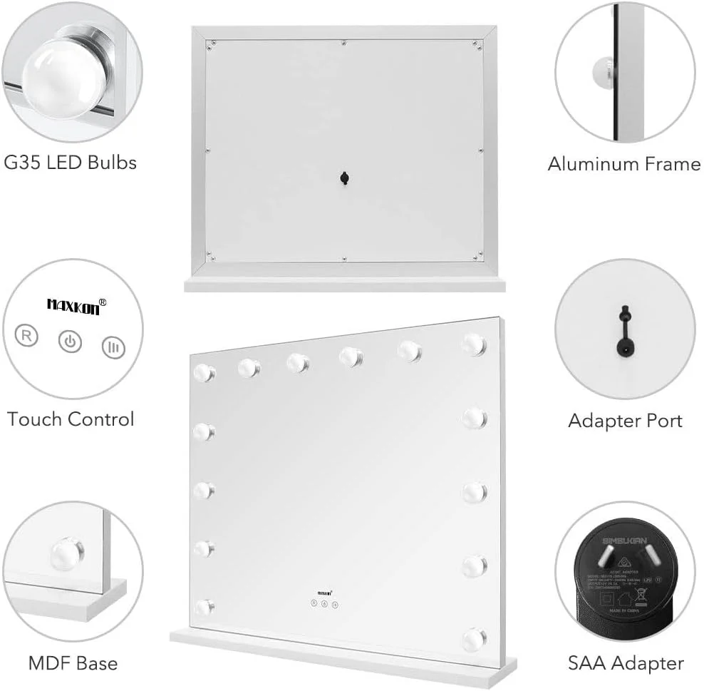 Maxkon Large Vanity Makeup Mirror with 14 LED Lights, Silver Dressing Table DEMO - Image 6