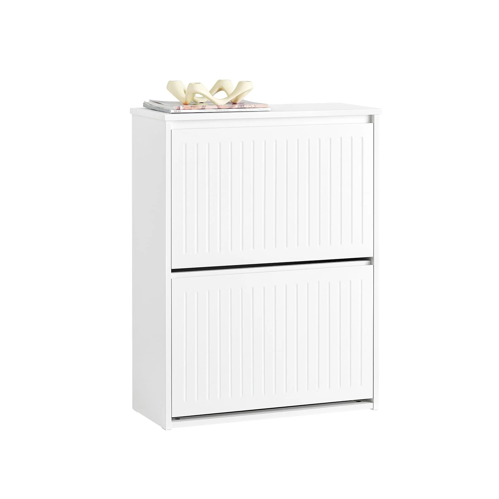 SoBuy Slim Shoe Storage Cabinet with 2 Flip-Drawers, Modern Rack in Silver NEW