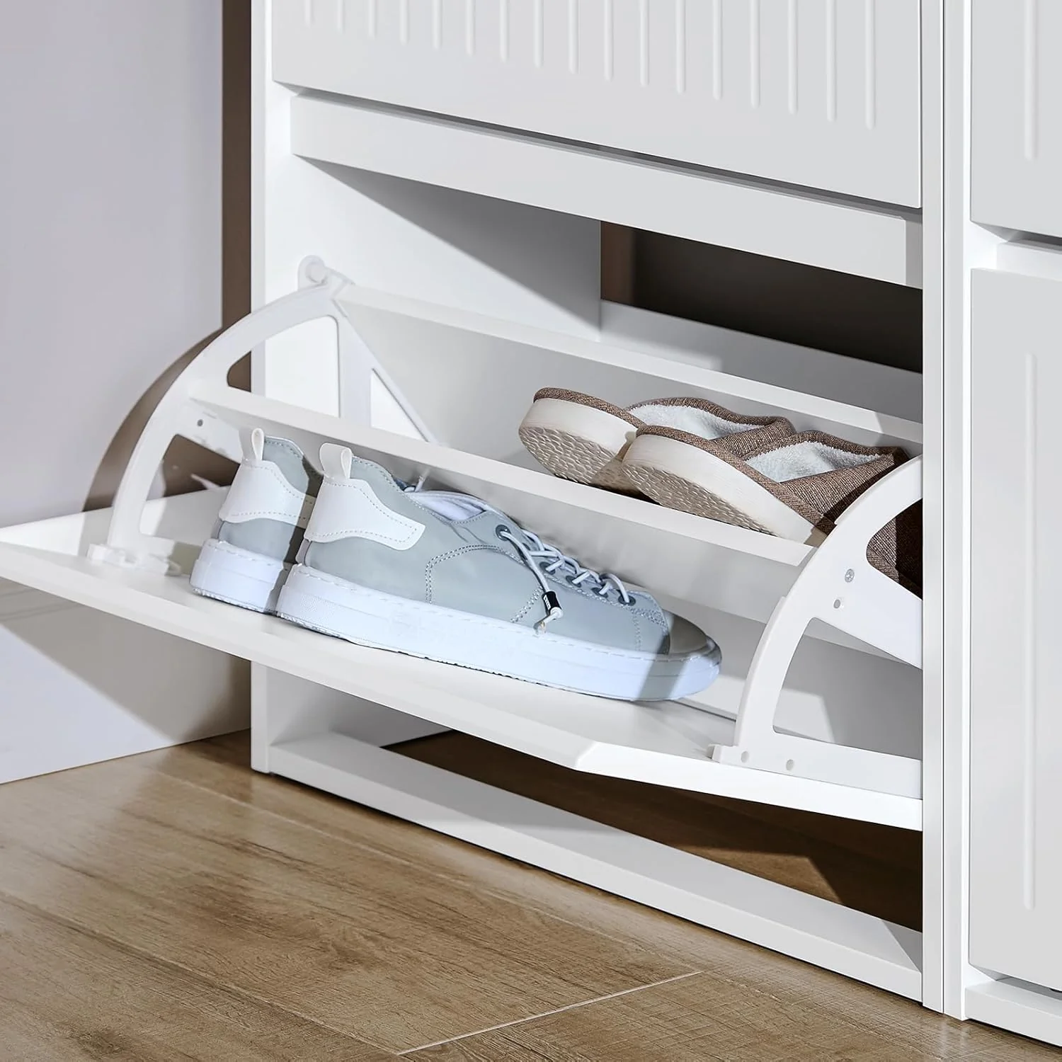 SoBuy Slim Shoe Storage Cabinet with 2 Flip-Drawers, Modern Rack in Silver NEW - Image 7