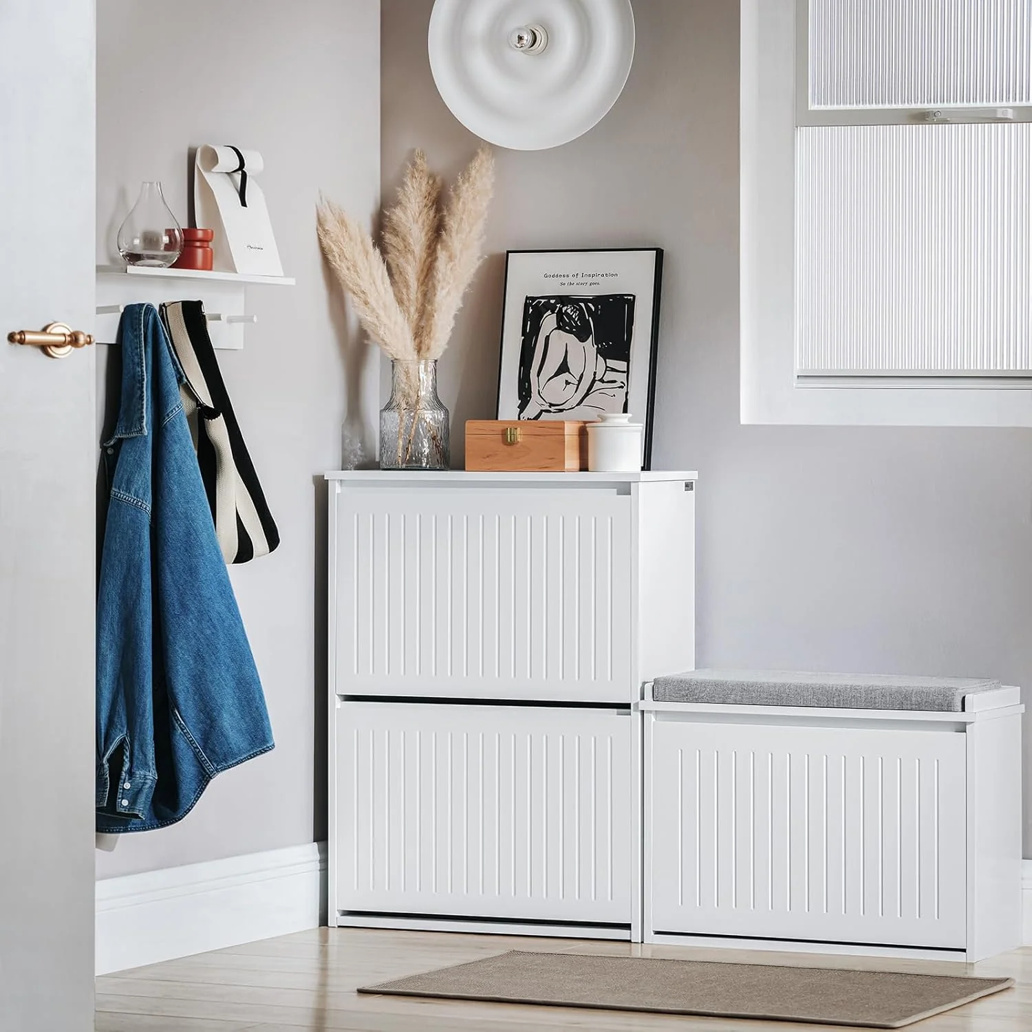 SoBuy Slim Shoe Storage Cabinet with 2 Flip-Drawers, Modern Rack in Silver NEW - Image 8