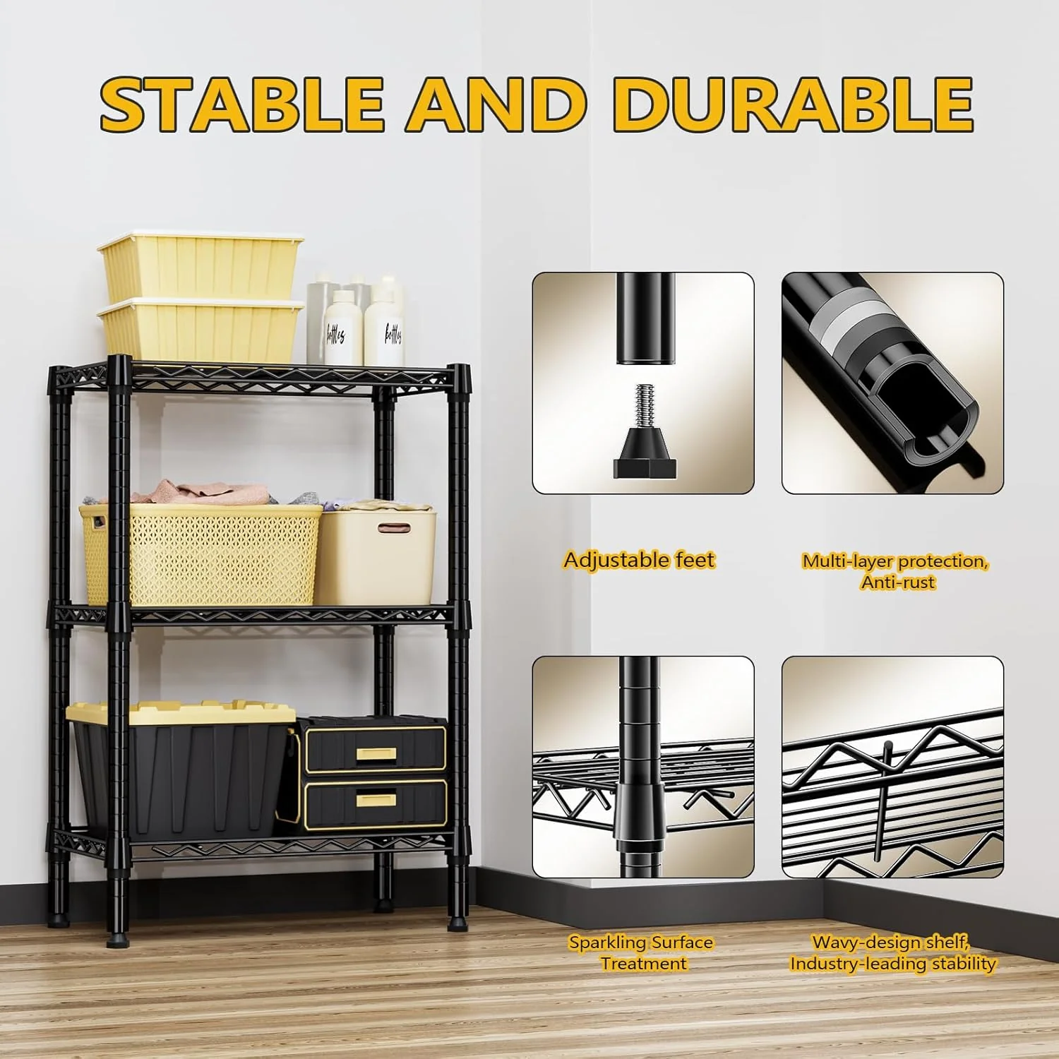 MZG 3-Tier Metal Storage Shelves Rack Heavy Duty 13.8" D x 23.6" W 35.5" H DEMO - Image 7