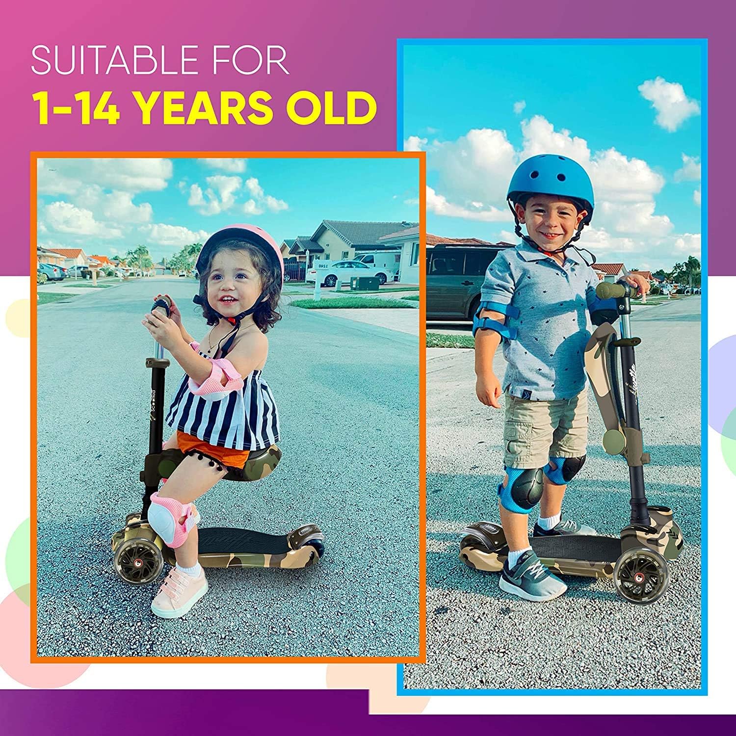 Hurtle 3-Wheeled Kick Scooter for Kids with LED Wheels Adjustable NEW - Image 3