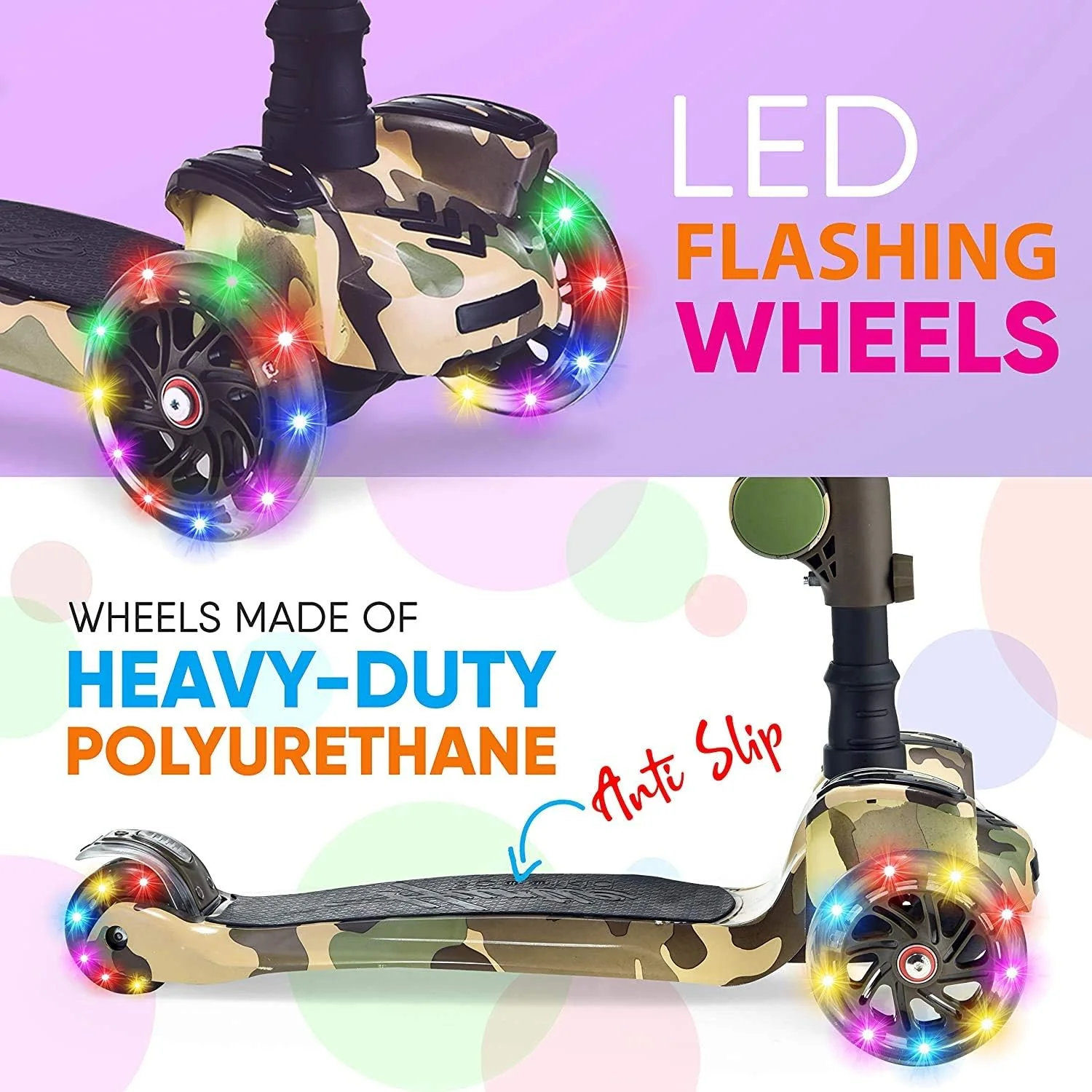 Hurtle 3-Wheeled Kick Scooter for Kids with LED Wheels Adjustable NEW - Image 4