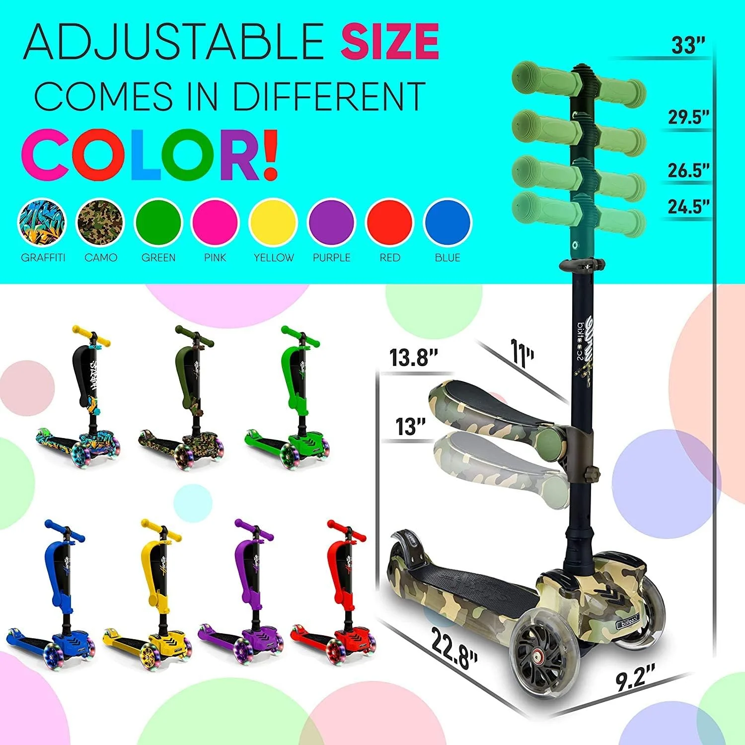 Hurtle 3-Wheeled Kick Scooter for Kids with LED Wheels Adjustable NEW - Image 6