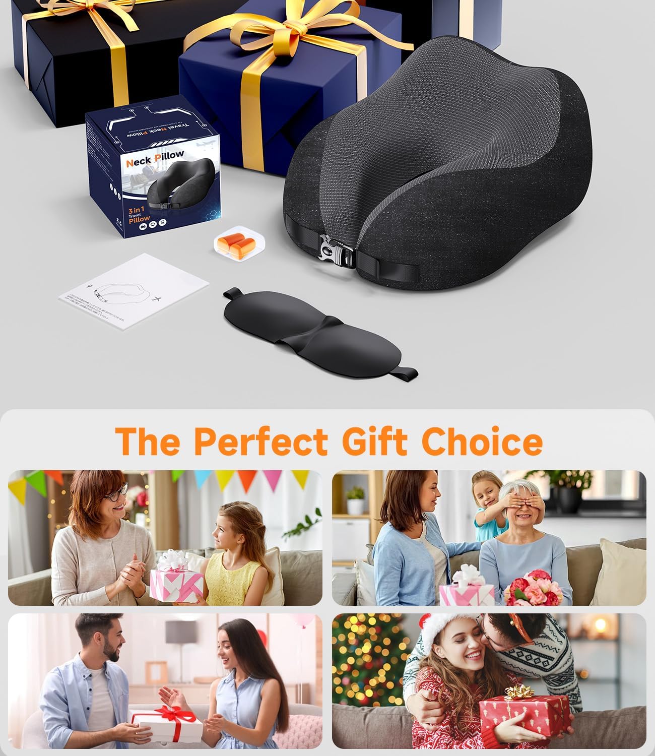 Greneo 360° Memory Foam Travel Pillow, Washable Black and Gray Neck Support NEW - Image 6