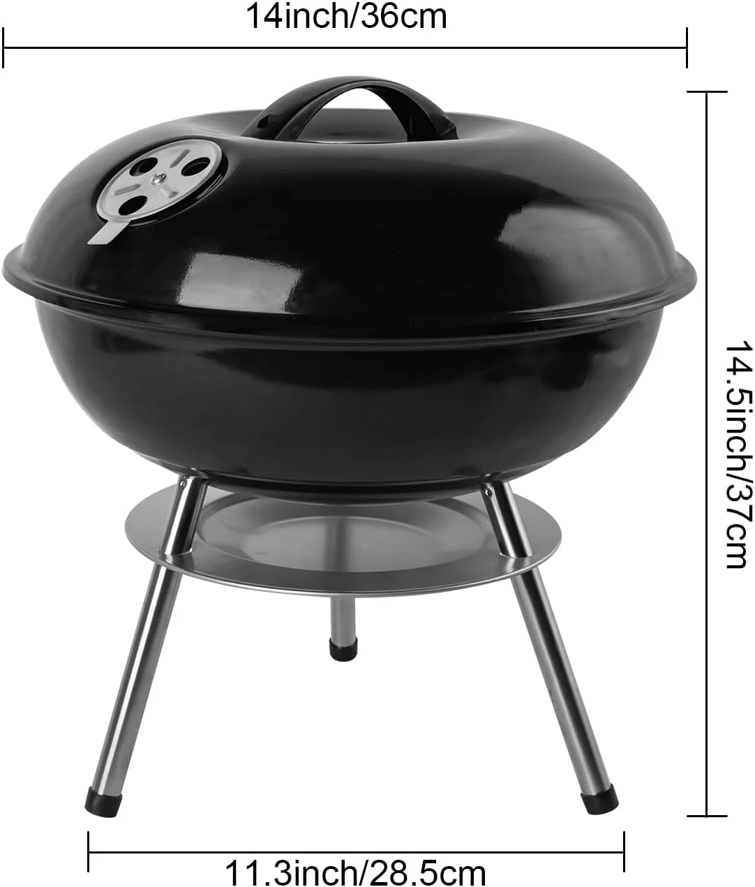 Portable Outdoor Charcoal Grill with 3-Point Locking Lid in Black by gzcmxh DEMO - Image 2