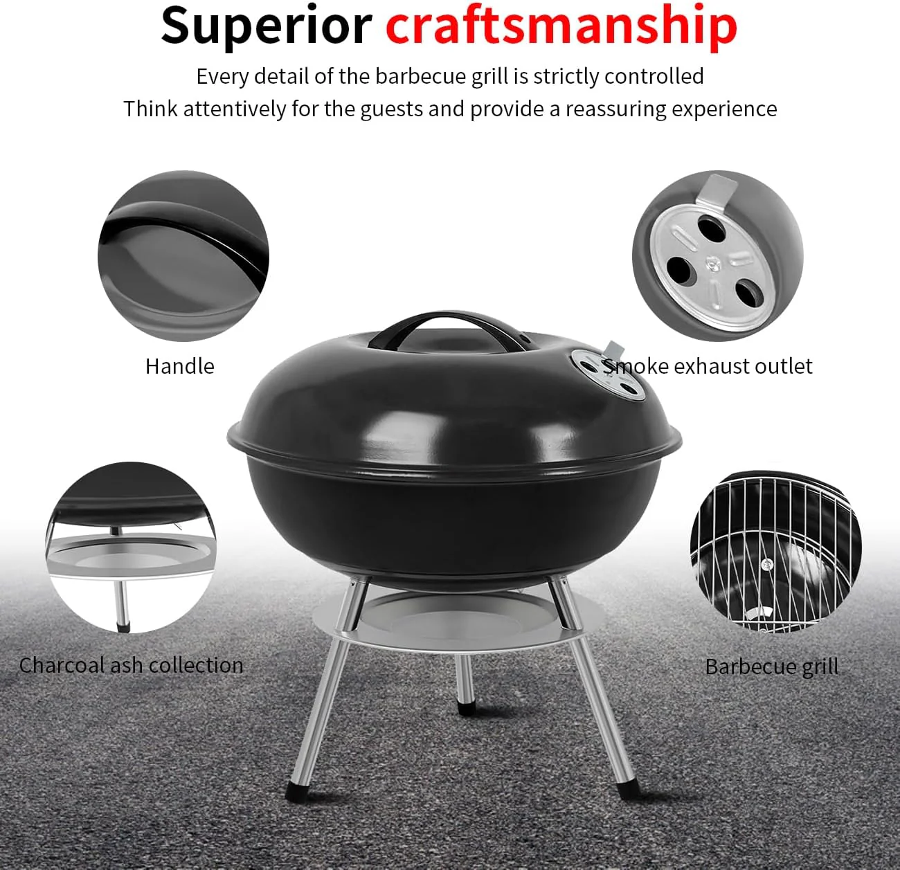 Portable Outdoor Charcoal Grill with 3-Point Locking Lid in Black by gzcmxh DEMO - Image 4