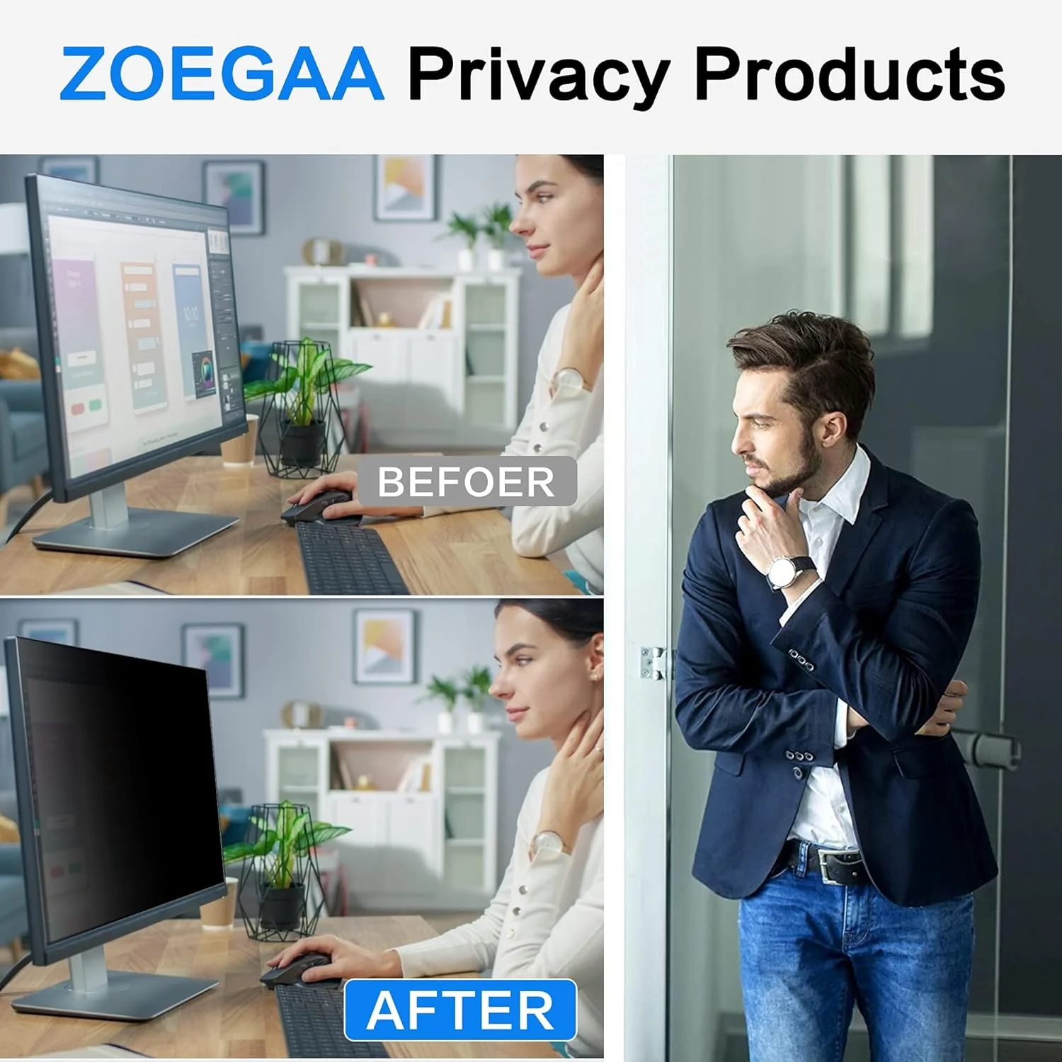 ZOEGAA 23.8" Widescreen Computer Monitor Privacy Screen Filter for Glare DEMO - Image 4