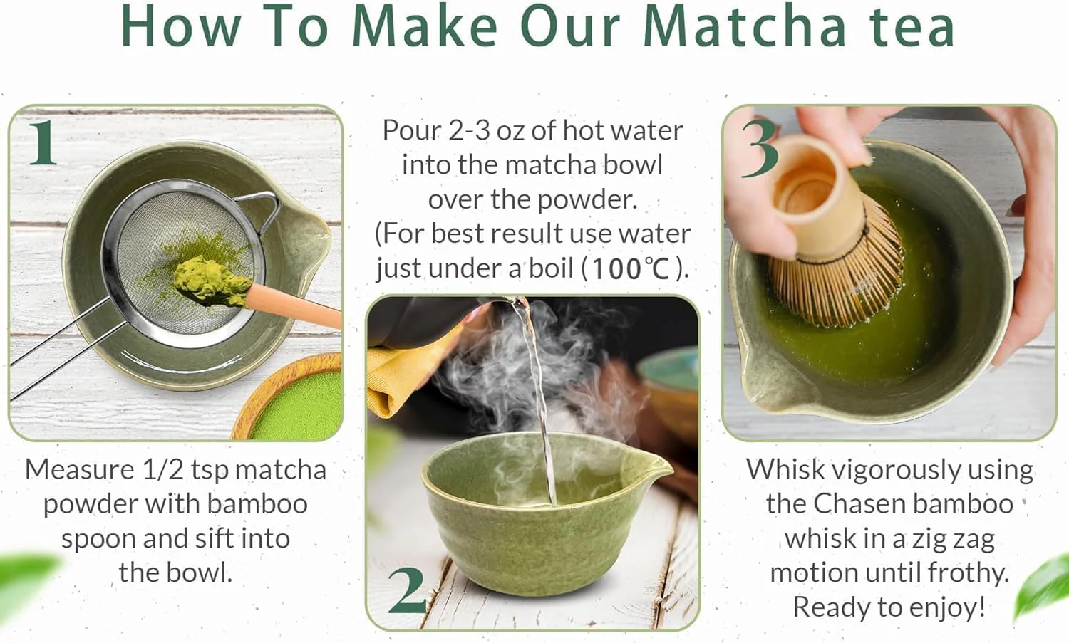 LCUKTX Emerald Tea Sets Green Matcha Tea Set with Bamboo Whisk and Bowl for NEW - Image 3