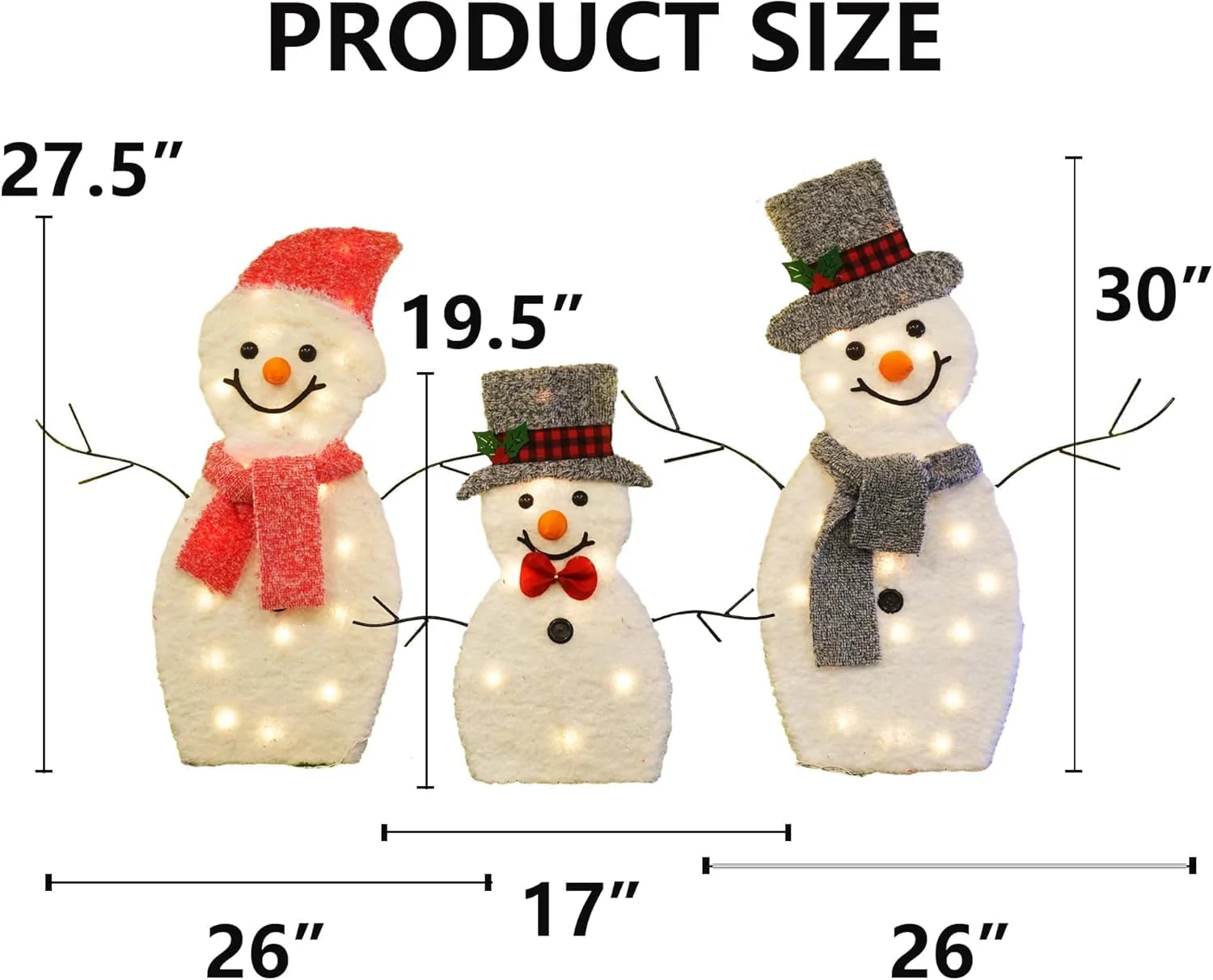 Locinoe 3-Piece Light Up 2D Snowman Family Outdoor Holiday Decorations DEMO - Image 2