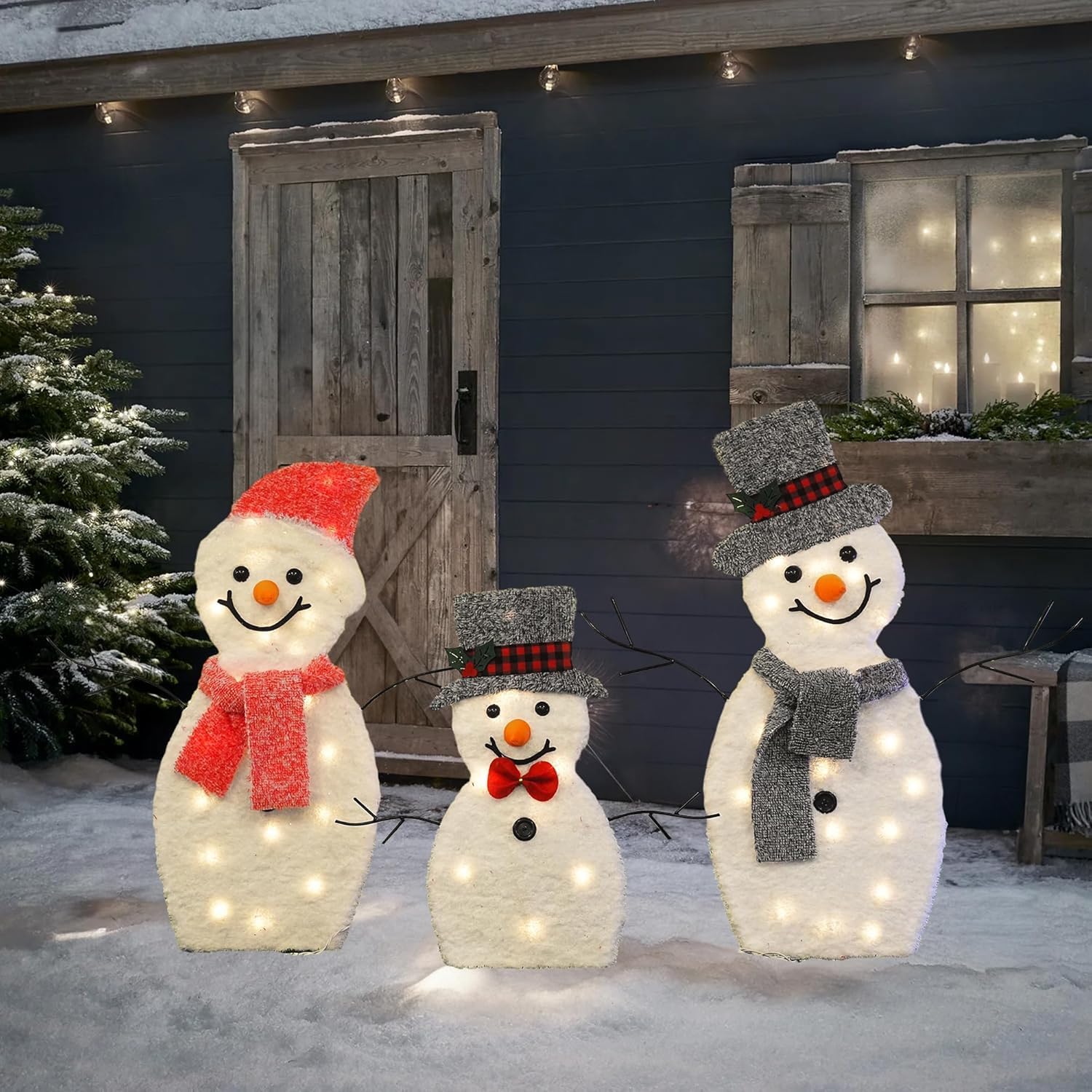 Locinoe 3-Piece Light Up 2D Snowman Family Outdoor Holiday Decorations DEMO - Image 3