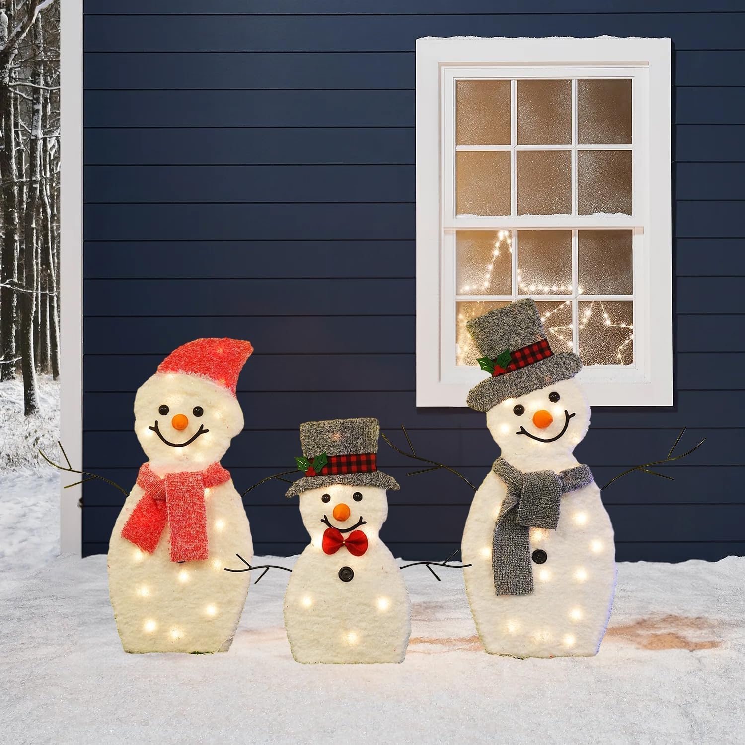 Locinoe 3-Piece Light Up 2D Snowman Family Outdoor Holiday Decorations DEMO - Image 4