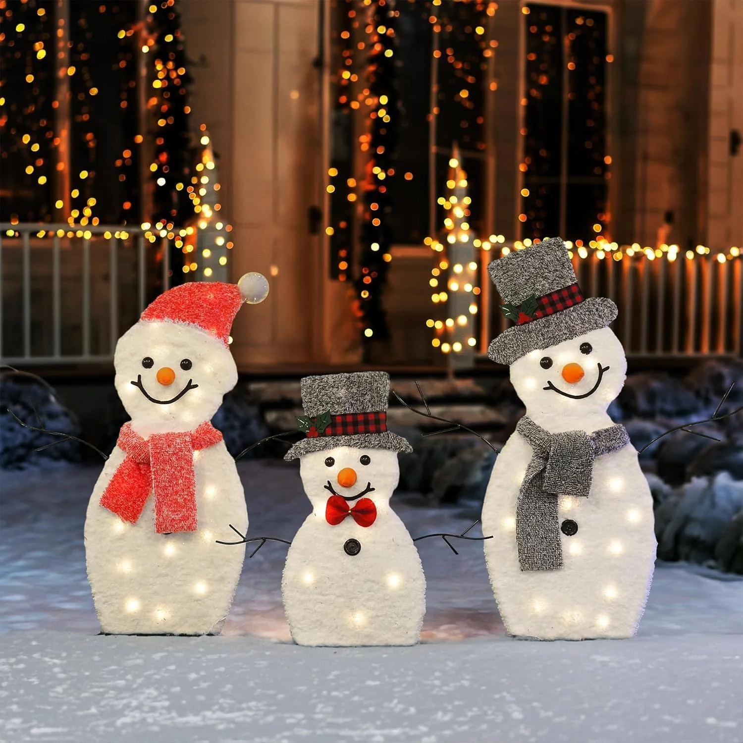 Locinoe 3-Piece Light Up 2D Snowman Family Outdoor Holiday Decorations DEMO - Image 6