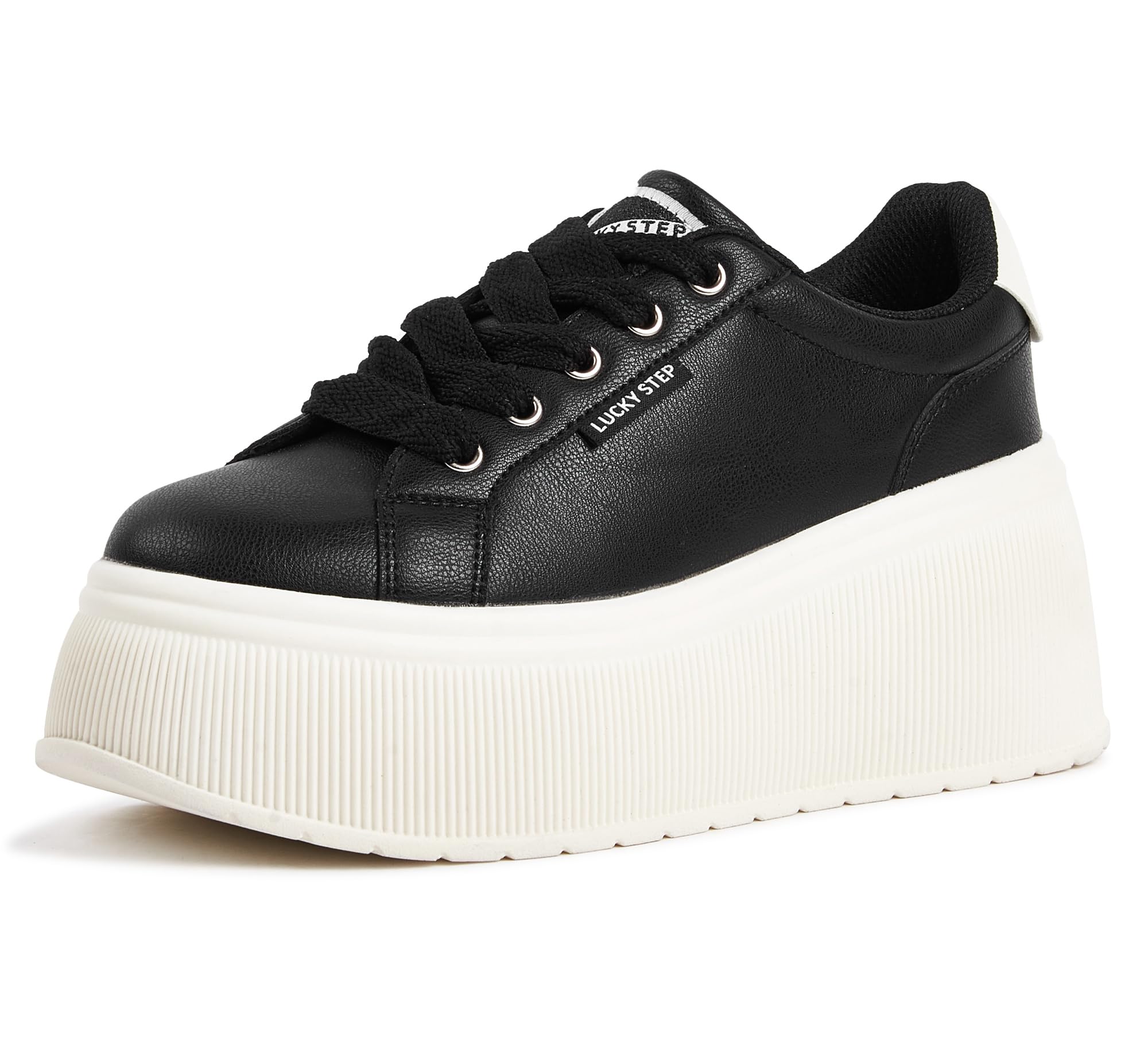 LUCKY STEP Black Canvas Low Top Fashion Sneakers Trainers Women US8 NEW