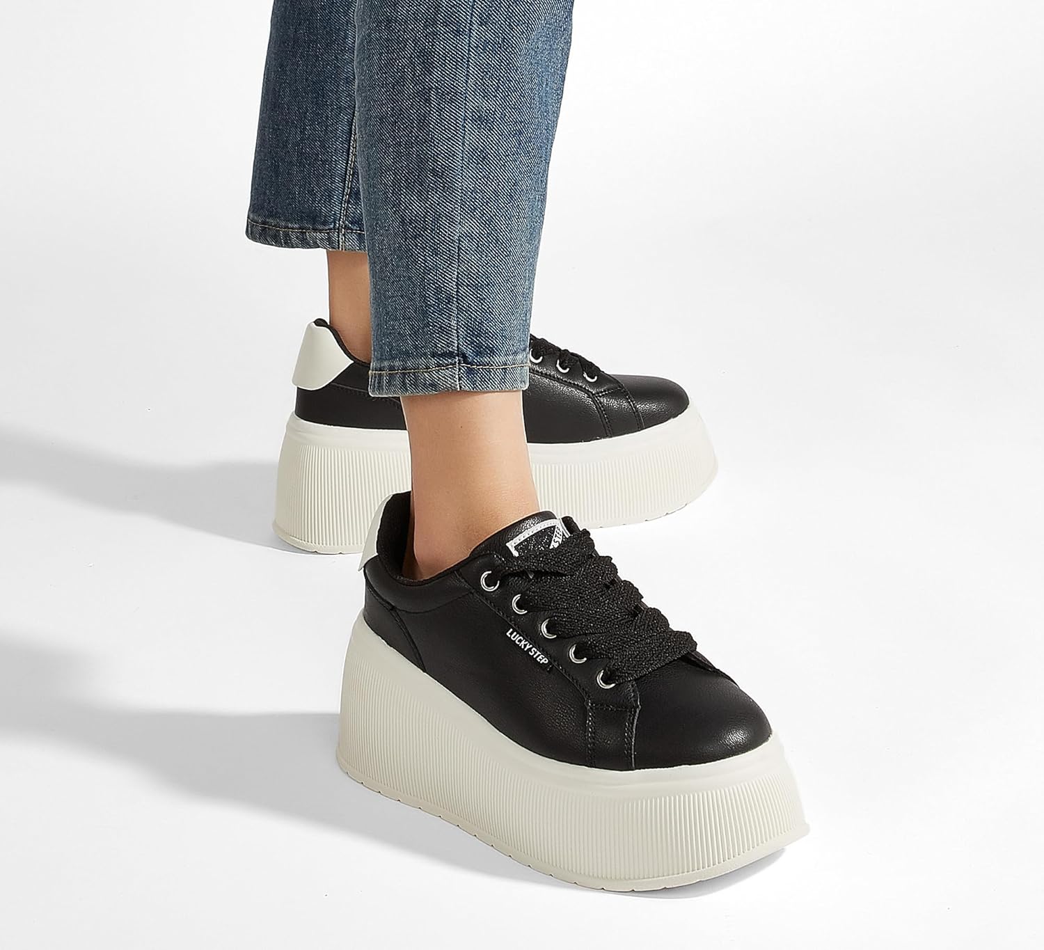 LUCKY STEP Black Canvas Low Top Fashion Sneakers Trainers Women US8 NEW - Image 2
