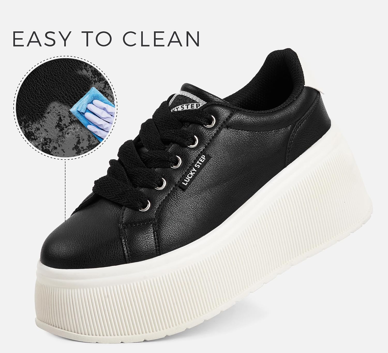 LUCKY STEP Black Canvas Low Top Fashion Sneakers Trainers Women US8 NEW - Image 3
