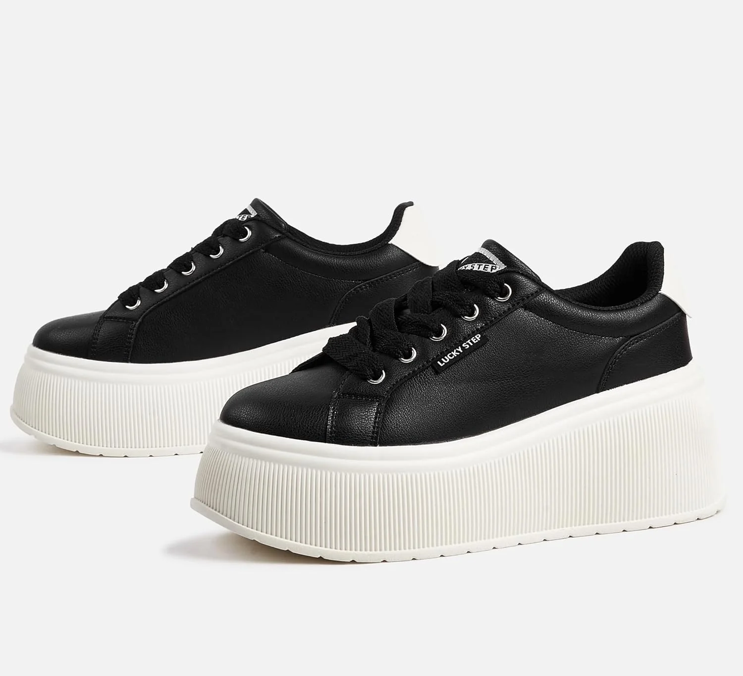 LUCKY STEP Black Canvas Low Top Fashion Sneakers Trainers Women US8 NEW - Image 6