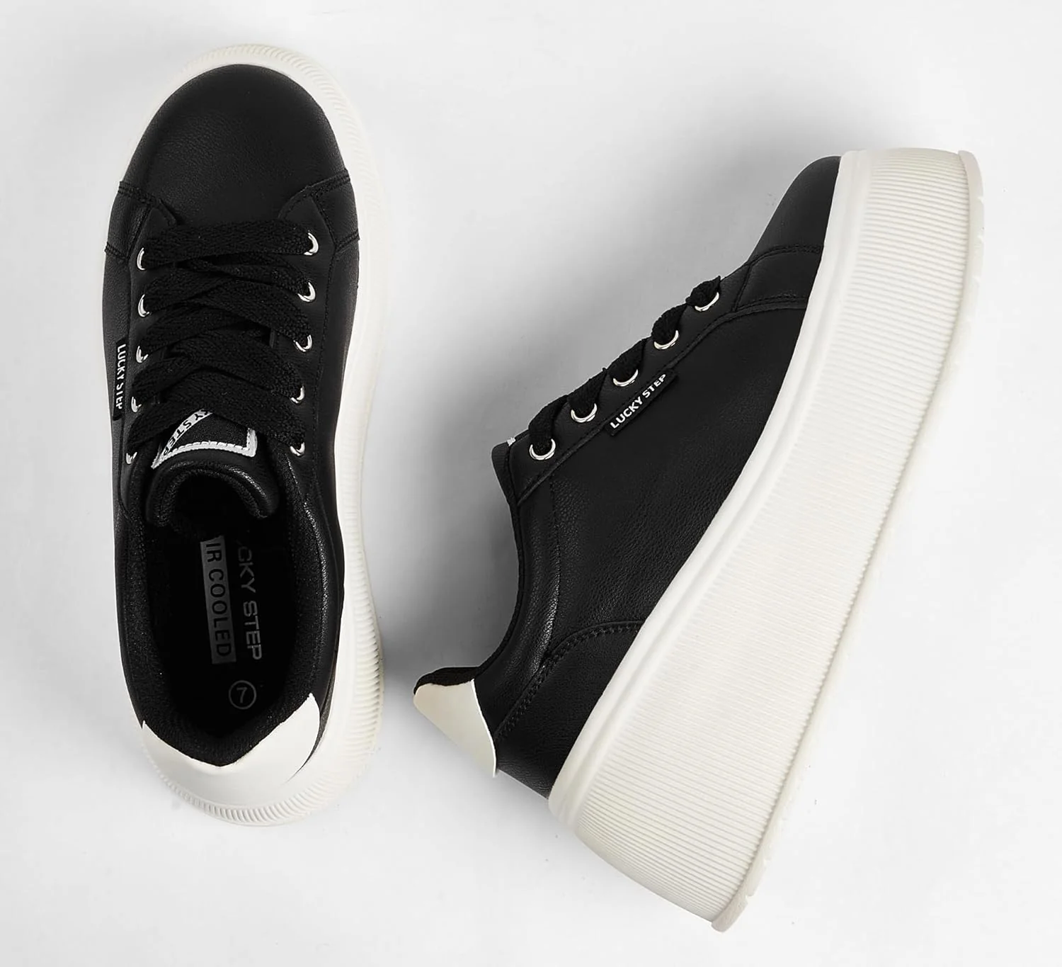 LUCKY STEP Black Canvas Low Top Fashion Sneakers Trainers Women US8 NEW - Image 7
