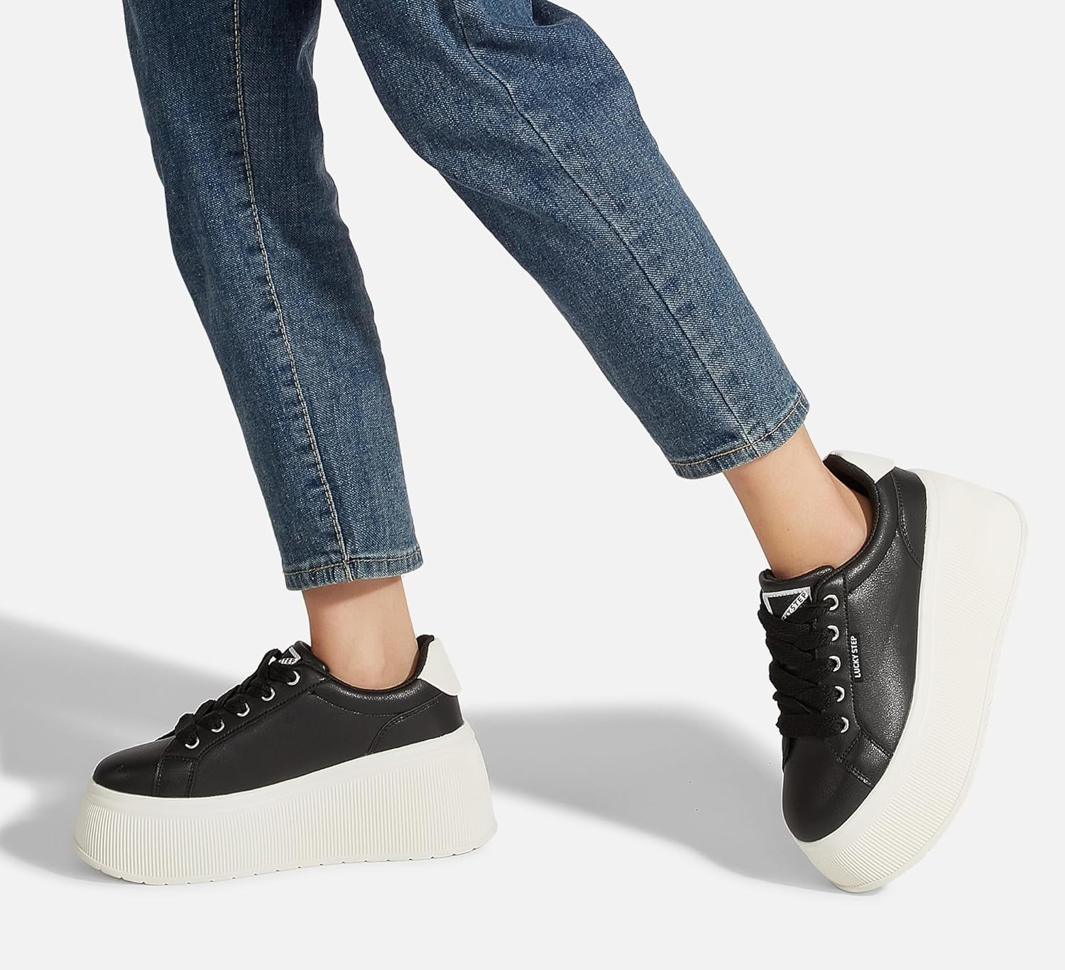 LUCKY STEP Black Canvas Low Top Fashion Sneakers Trainers Women US8 NEW - Image 8