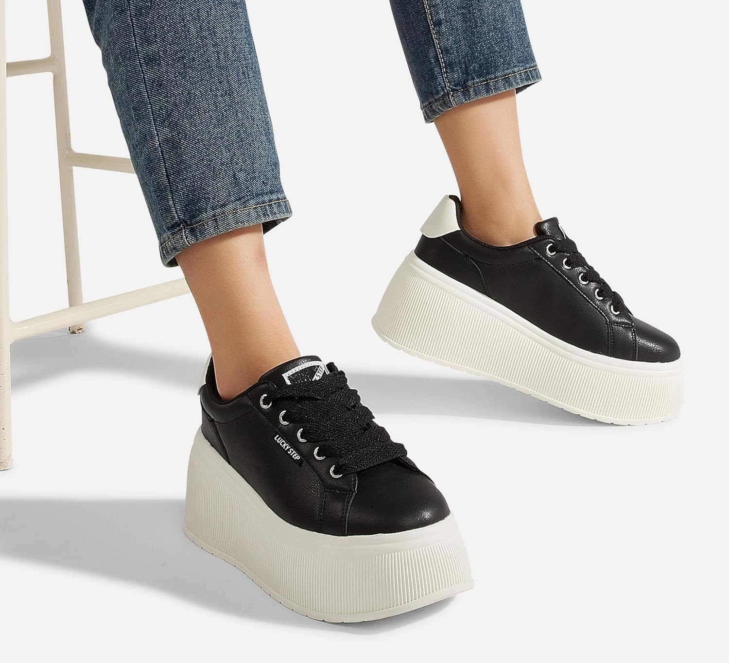 LUCKY STEP Black Canvas Low Top Fashion Sneakers Trainers Women US8 NEW - Image 9
