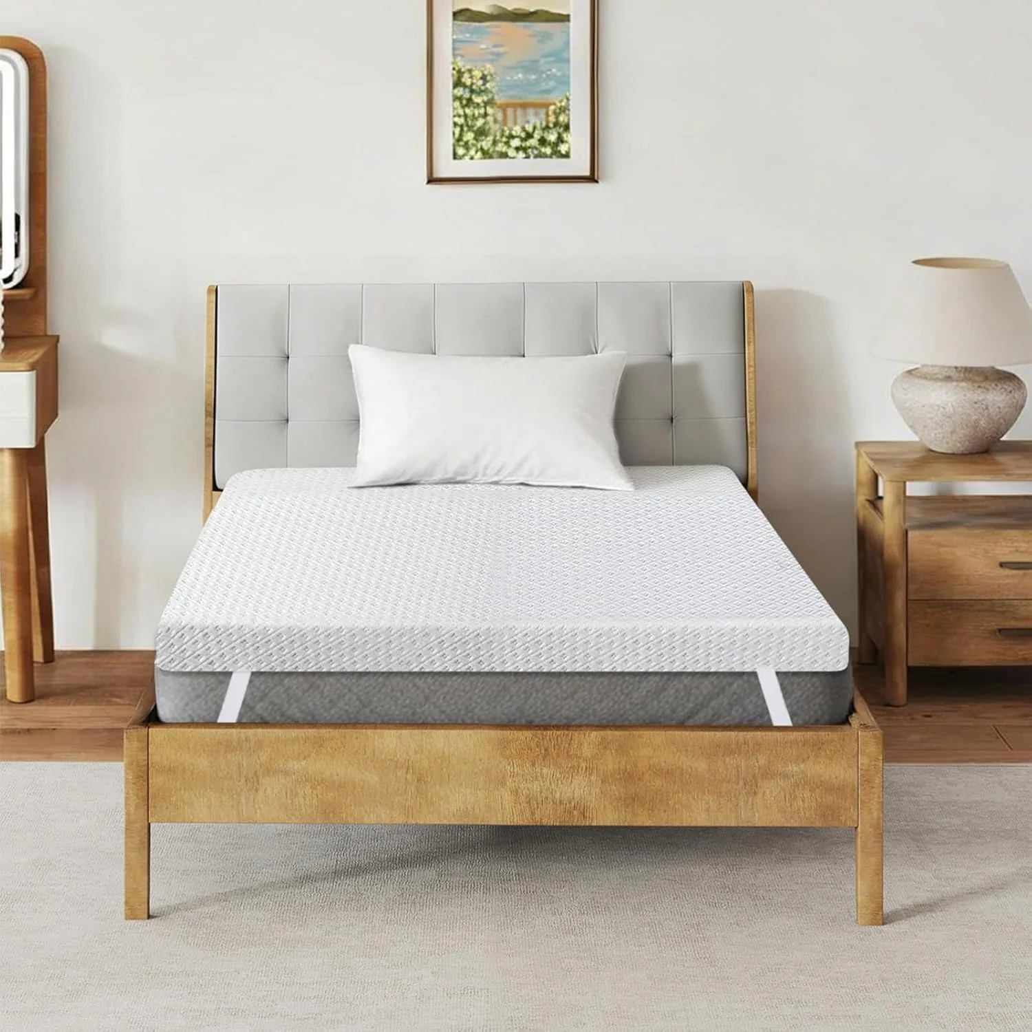DREAMZ Single Mattress Topper Gel Bamboo Charcoal Memory Foam Blue White DEMO - Image 7