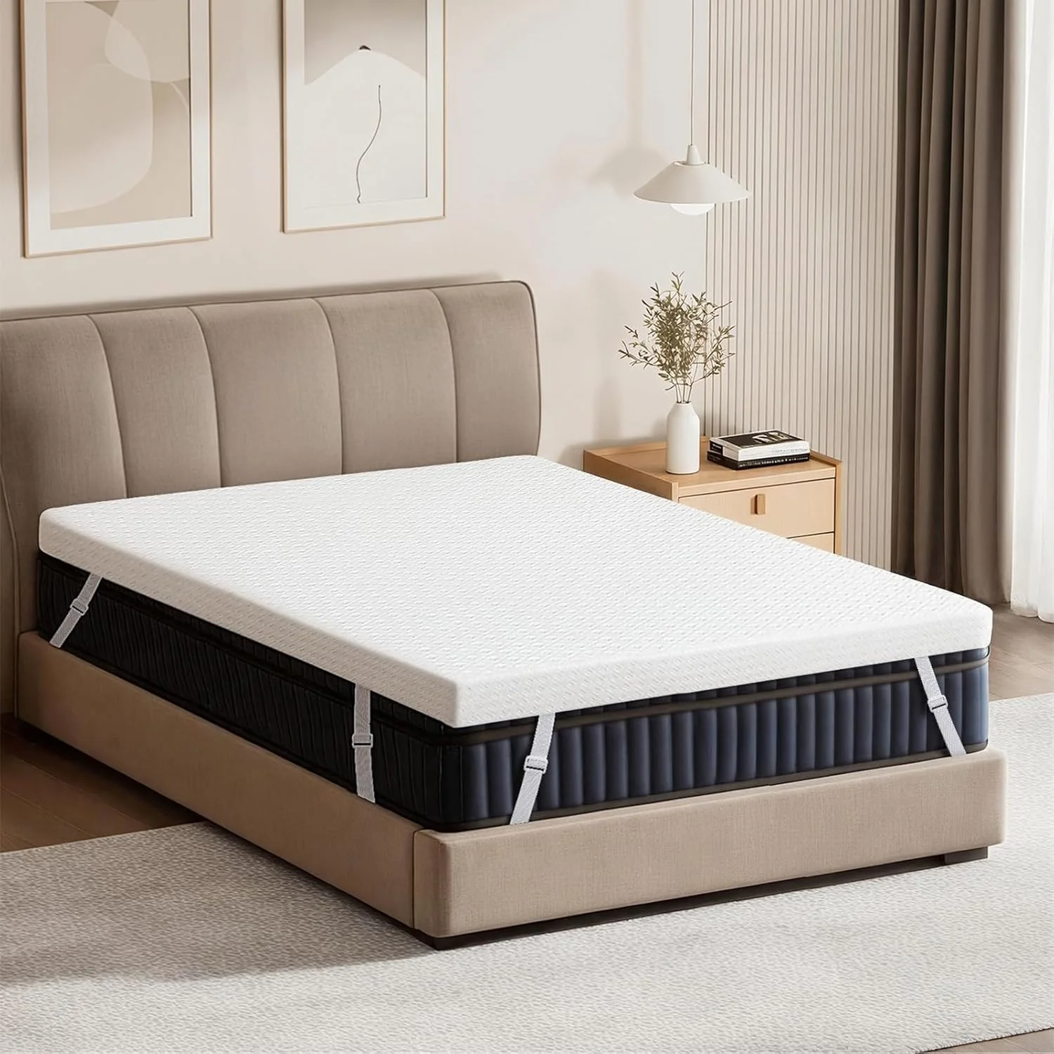 DREAMZ Single Mattress Topper Gel Bamboo Charcoal Memory Foam Blue White DEMO - Image 9